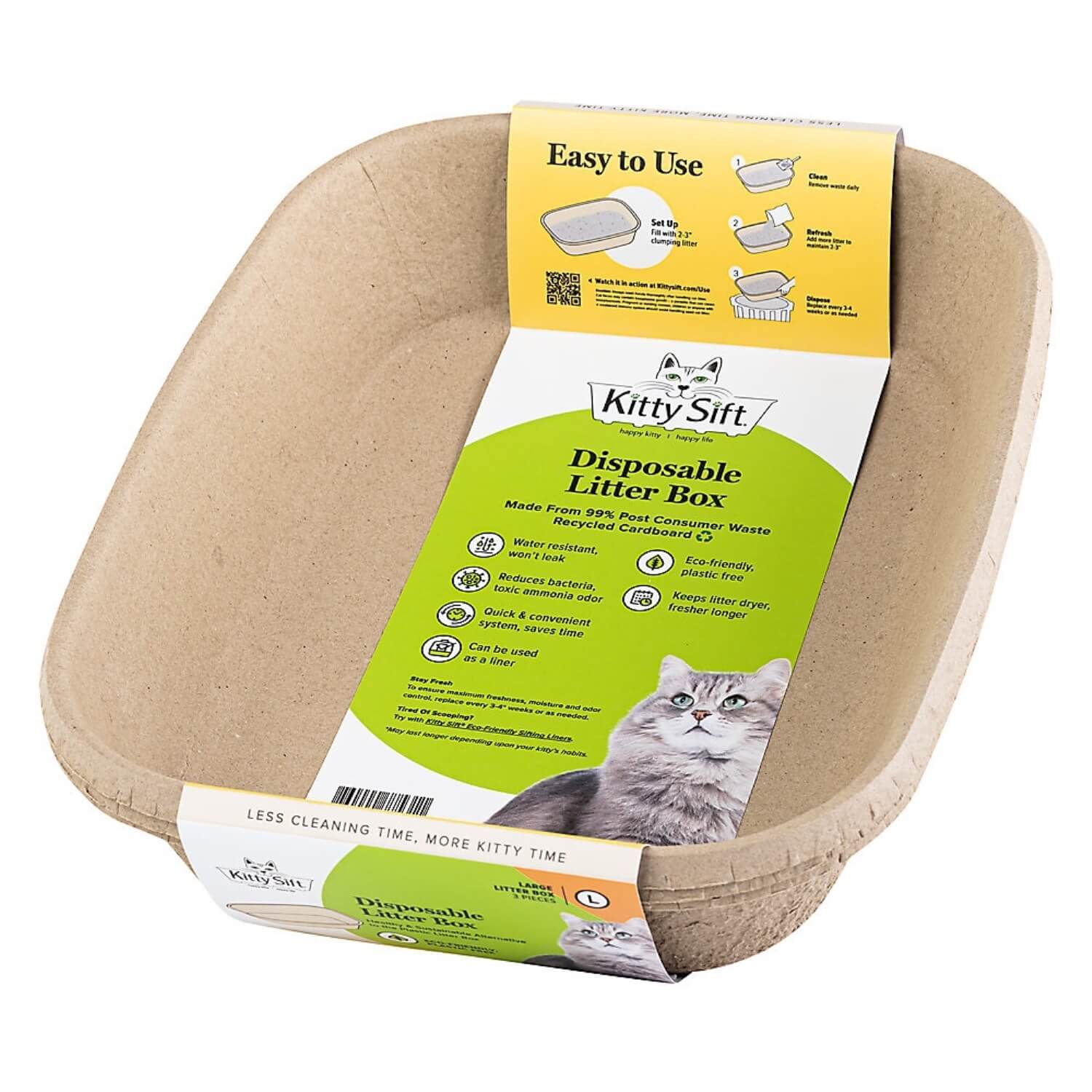 Kitty Sift Sustainable Disposable Cat Litter Box (Set Of 3) - Large