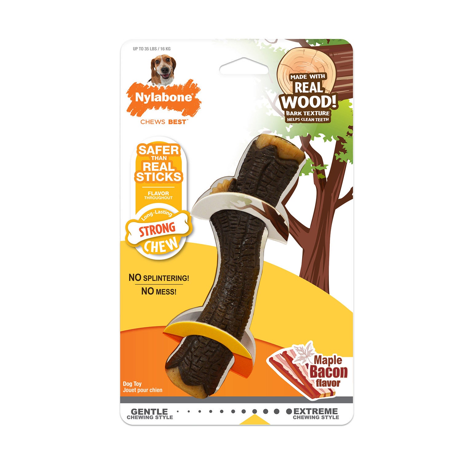 Nylabone Strong Chew Real Wood Stick Maple Bacon Flavor