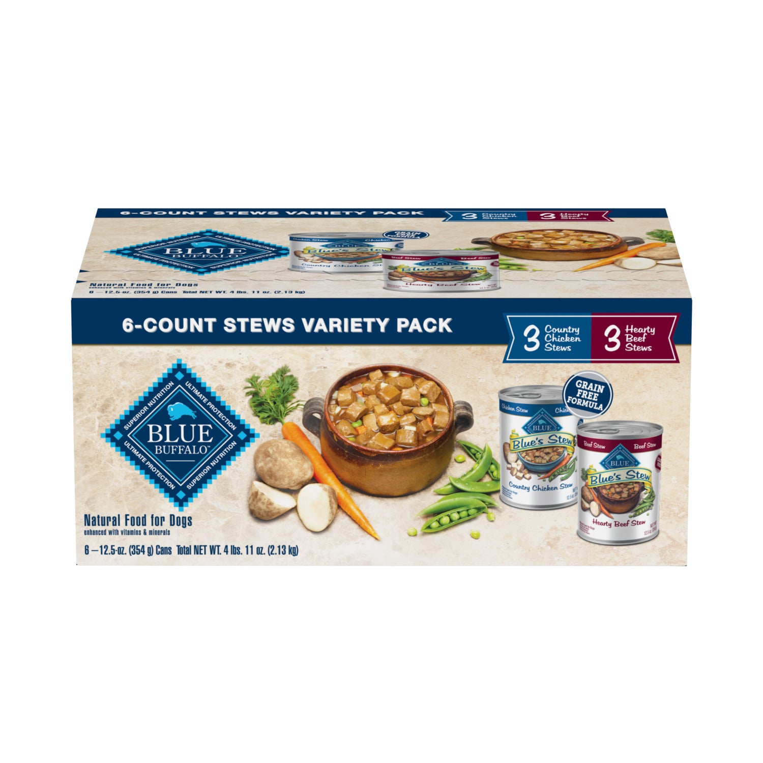 Blue Buffalo Blue's Stew Grain-Free Wet Dog Food, Hearty Beef Stew And Country Chicken Stew Variety Pack