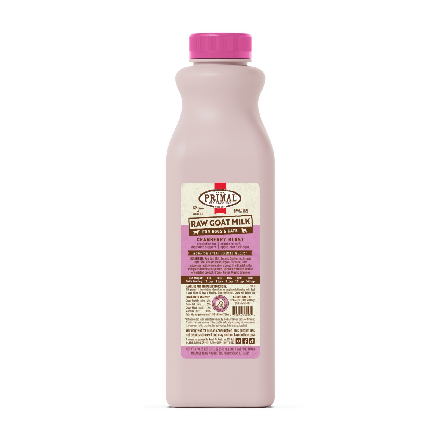 Primal Frozen Raw Goat Milk Cranberry Blast Recipe For Dogs & Cats, 32-Oz Bottle