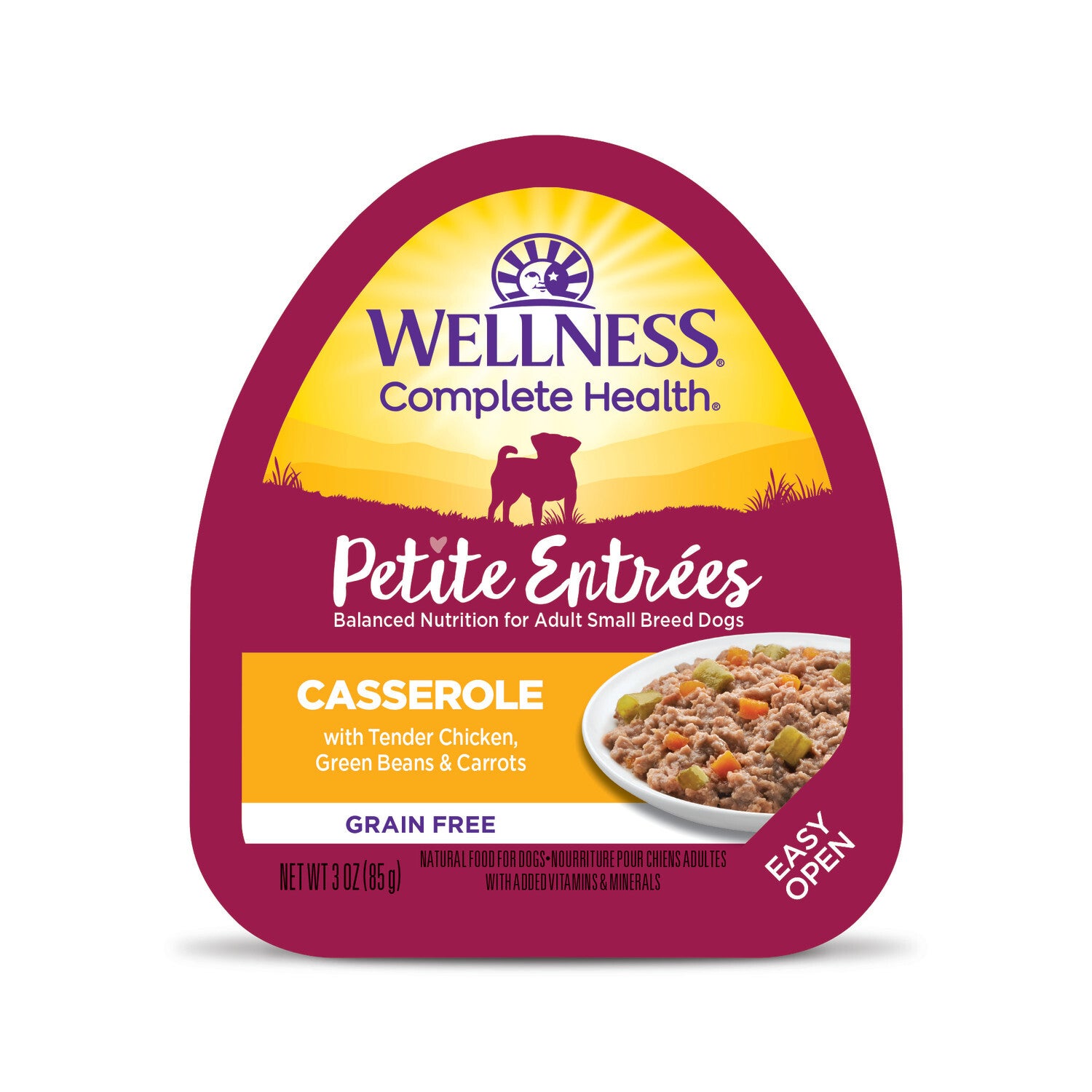 Wellness Petite Entrées Small Breed Wet Dog Food Casserole With Tender Chicken, Green Beans & Carrots, 3-Ounce Cup