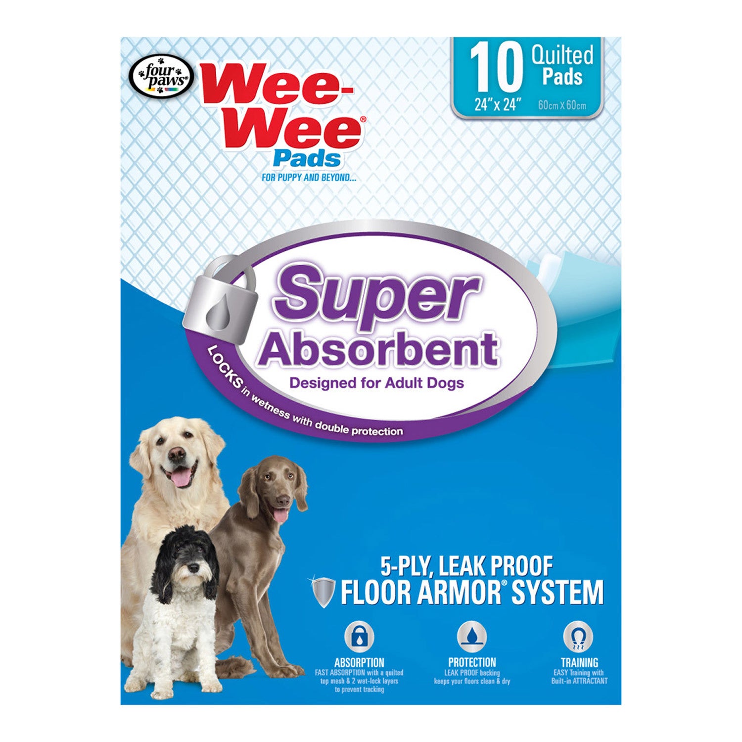 Four Paws Wee-Wee Super Absorbent Dog Potty Pads, 24