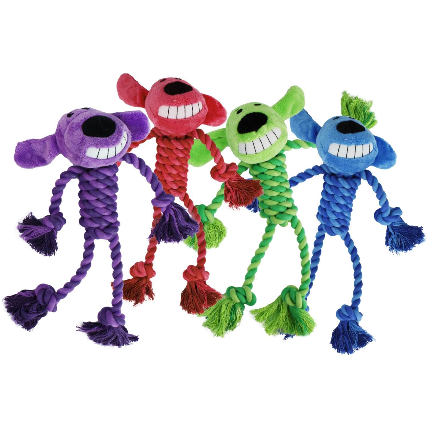 Multipet Loofa With Rope Body Tug & Toss Dog Toy, Assorted Colors, 1 Each