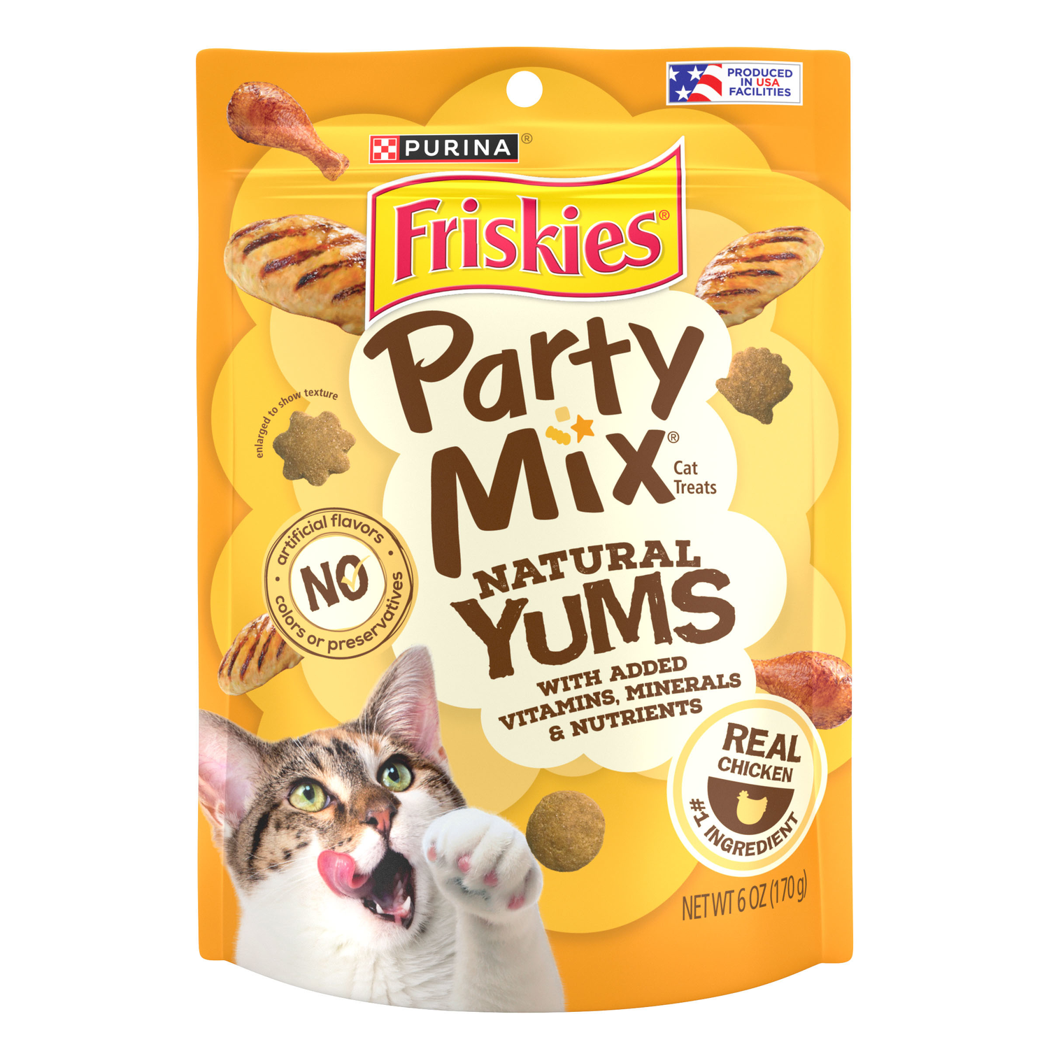 Purina Friskies Party Mix Natural Yums With Real Chicken Crunchy Cat Ttreats, 6-Oz.