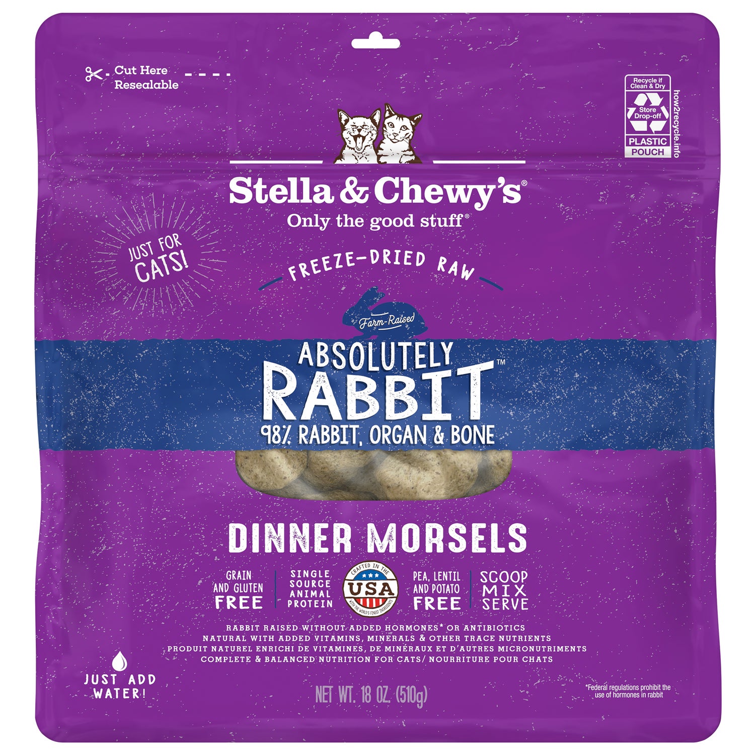 Stella & Chewy's Freeze-Dried Raw Morsels Freeze-Dried Cat Food, Absolutely Rabbit, 18-Oz