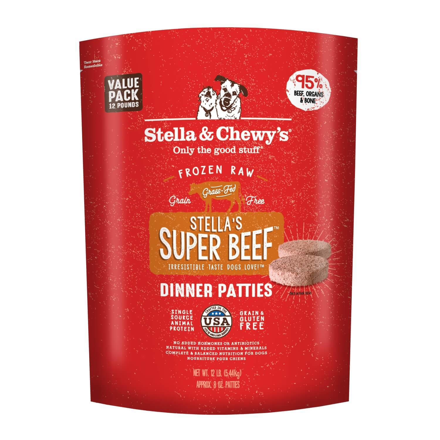 Stella & Chewy's Stella's Super Beef Patties Frozen Dog Food, 12-Lb Bag