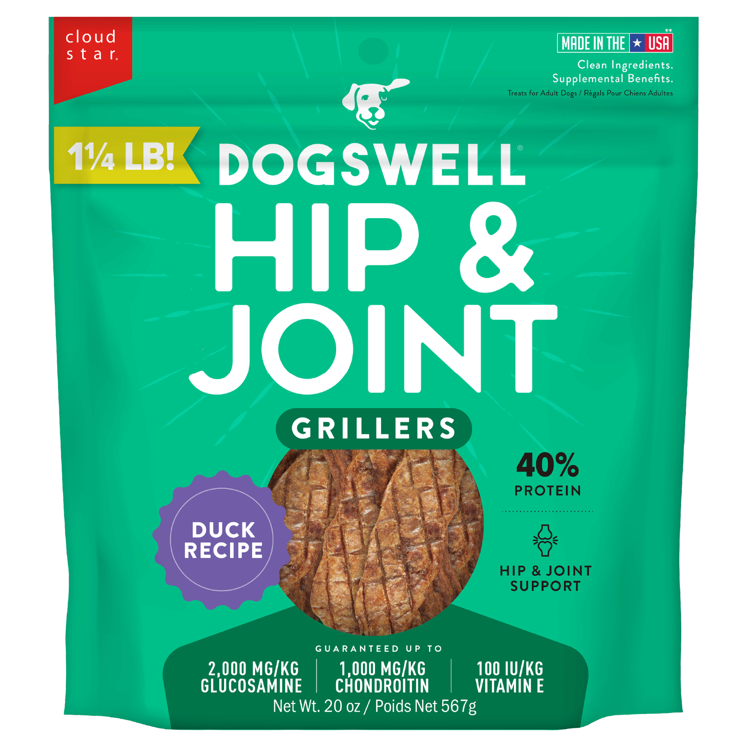 Dogswell Hip & Joint Grain-Free Duck Grillers Dog Treat, 20-Oz