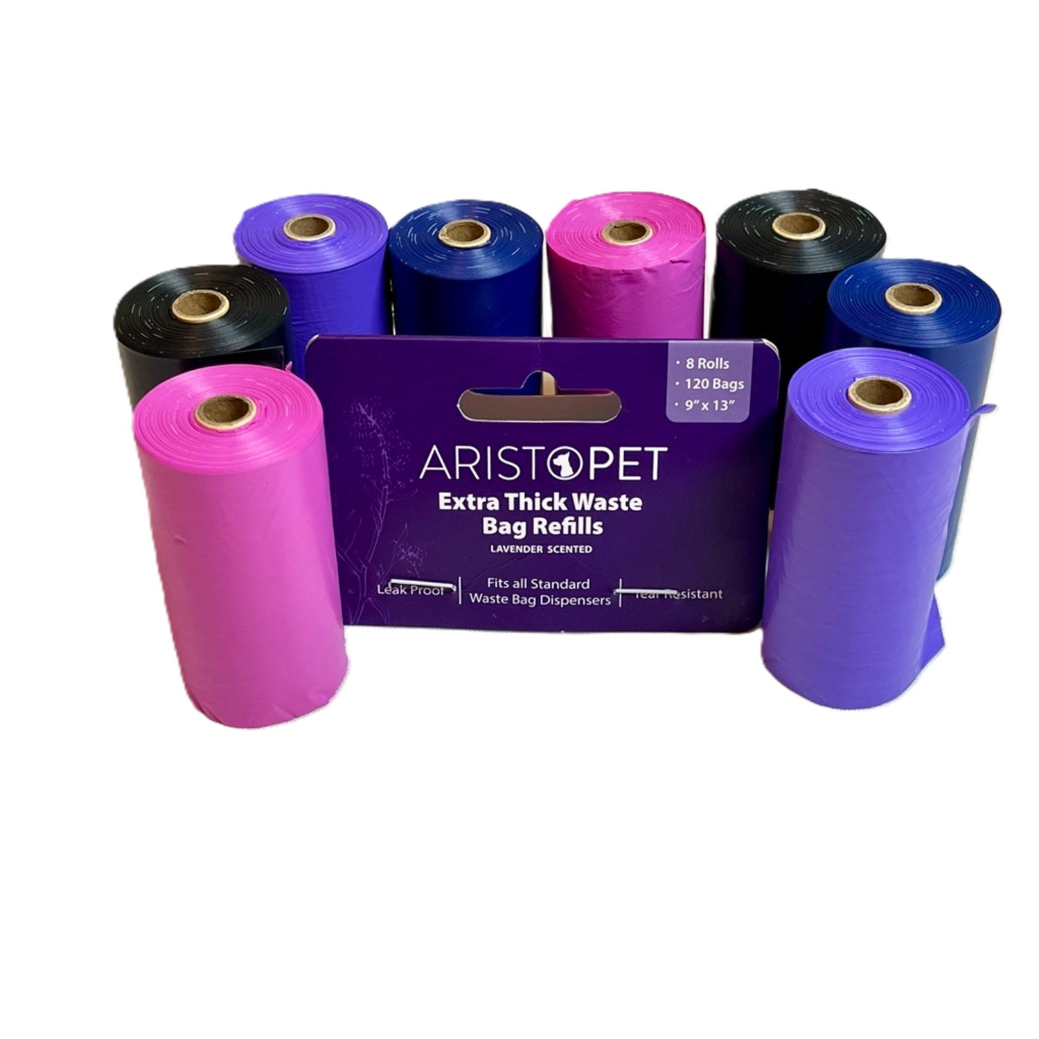 Aristopet Extra Thick Lavender Scented Dog Poop Bags, Rainbow Colors, 8-Rolls