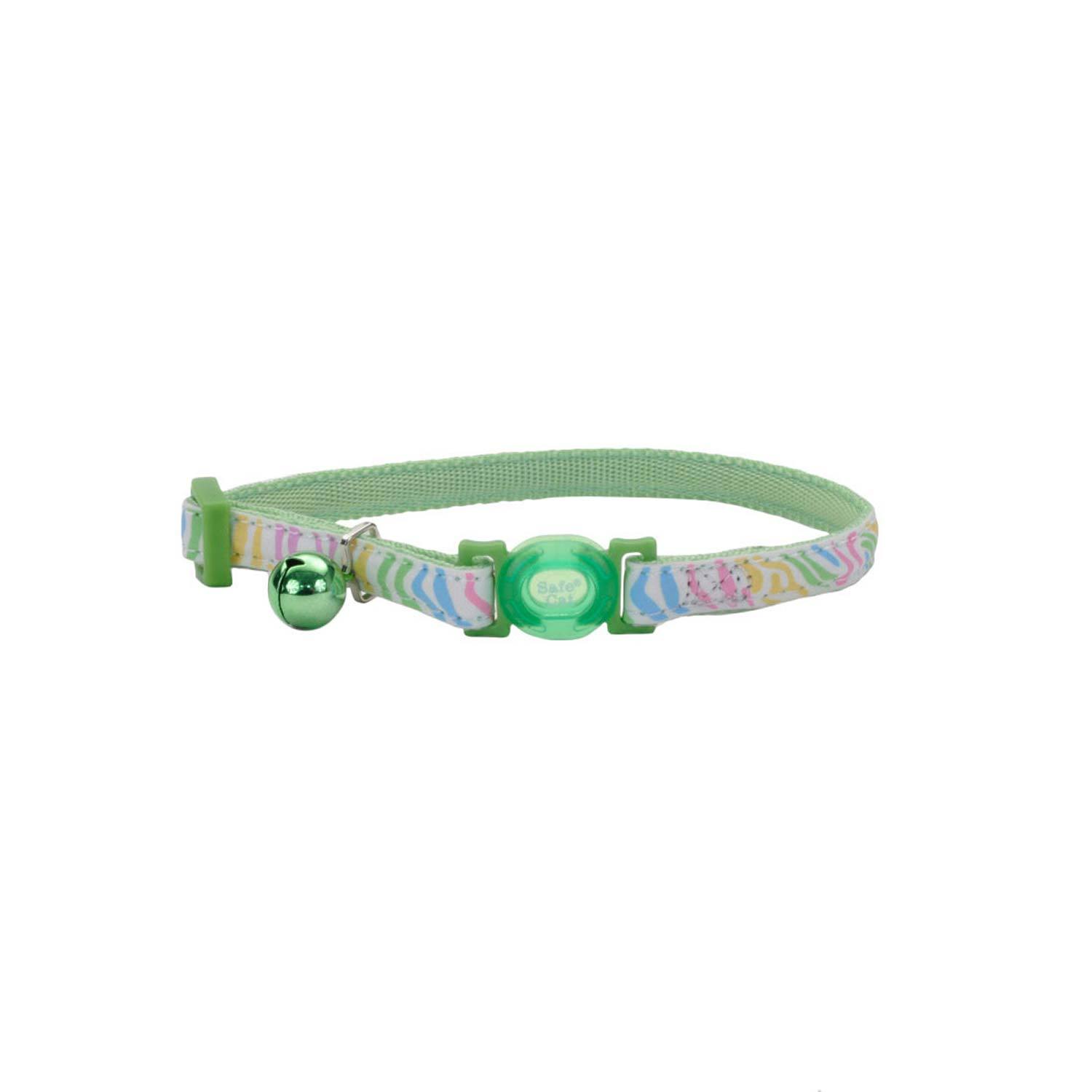 Coastal Pet Products Safe Cat Glow In The Dark Adjustable Breakaway Collar, Glowing Green Stripes, 3/8X8-12