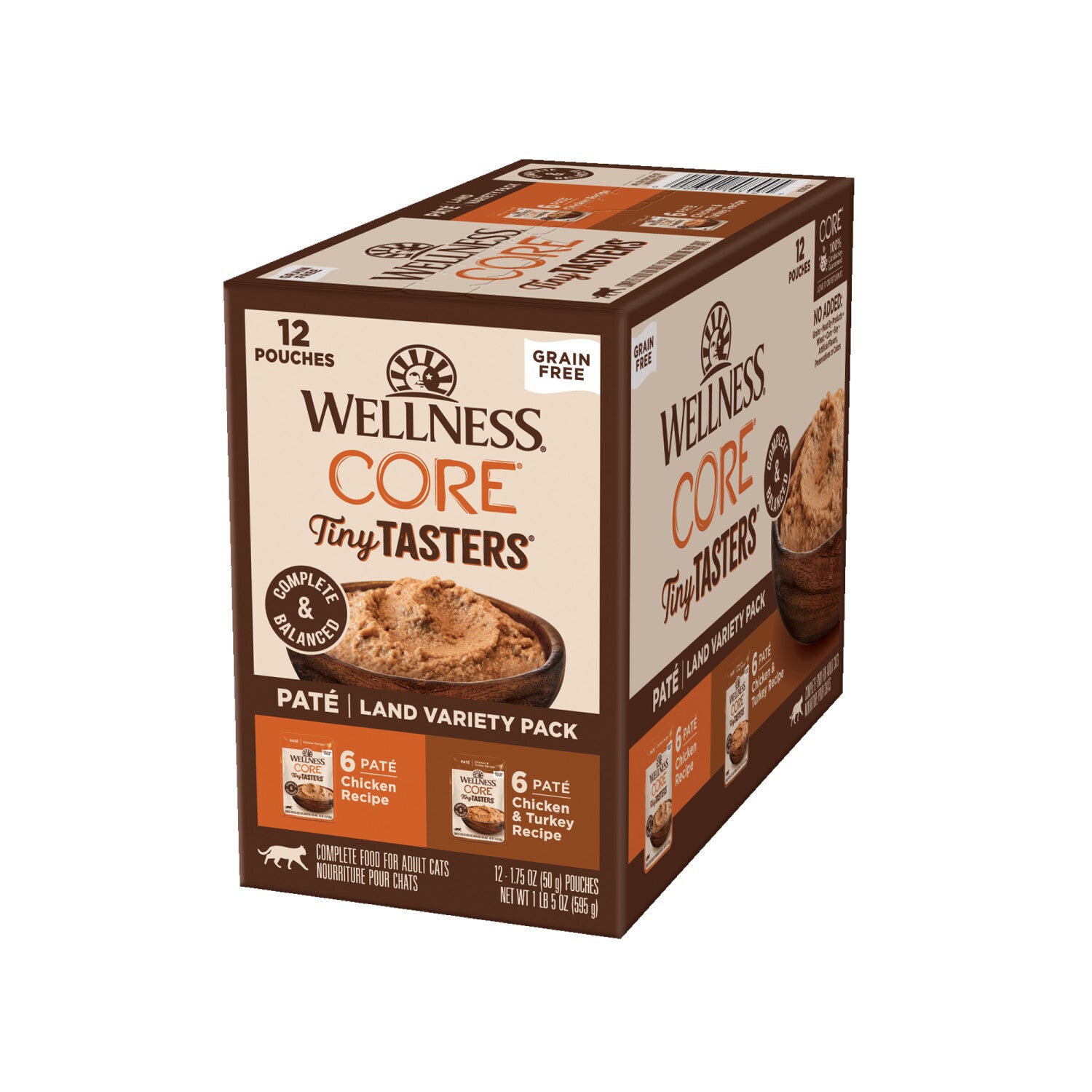 Wellness Core Tiny Tasters Pate Adult Wet Cat Food, Natural, Protein-Rich, Grain Free, 1.75-Ounce Pouch, 12 Pack, Land Variety Pack