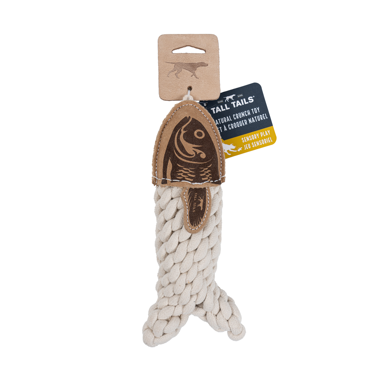 Tall Tails Natural Leather Crunch Fish Rope Dog Toy, 5-Inch