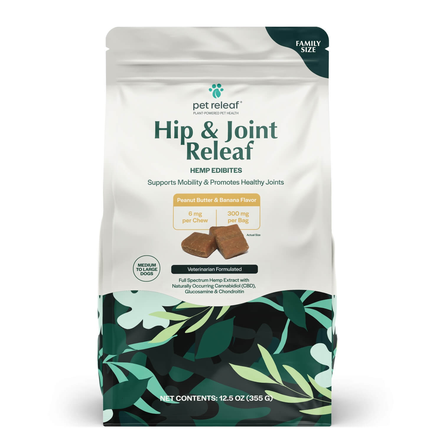 Pet Releaf Hip & Joint Releaf Cbd Edibites Soft Chews For Dogs, Peanut Butter Banana, Family Sized
