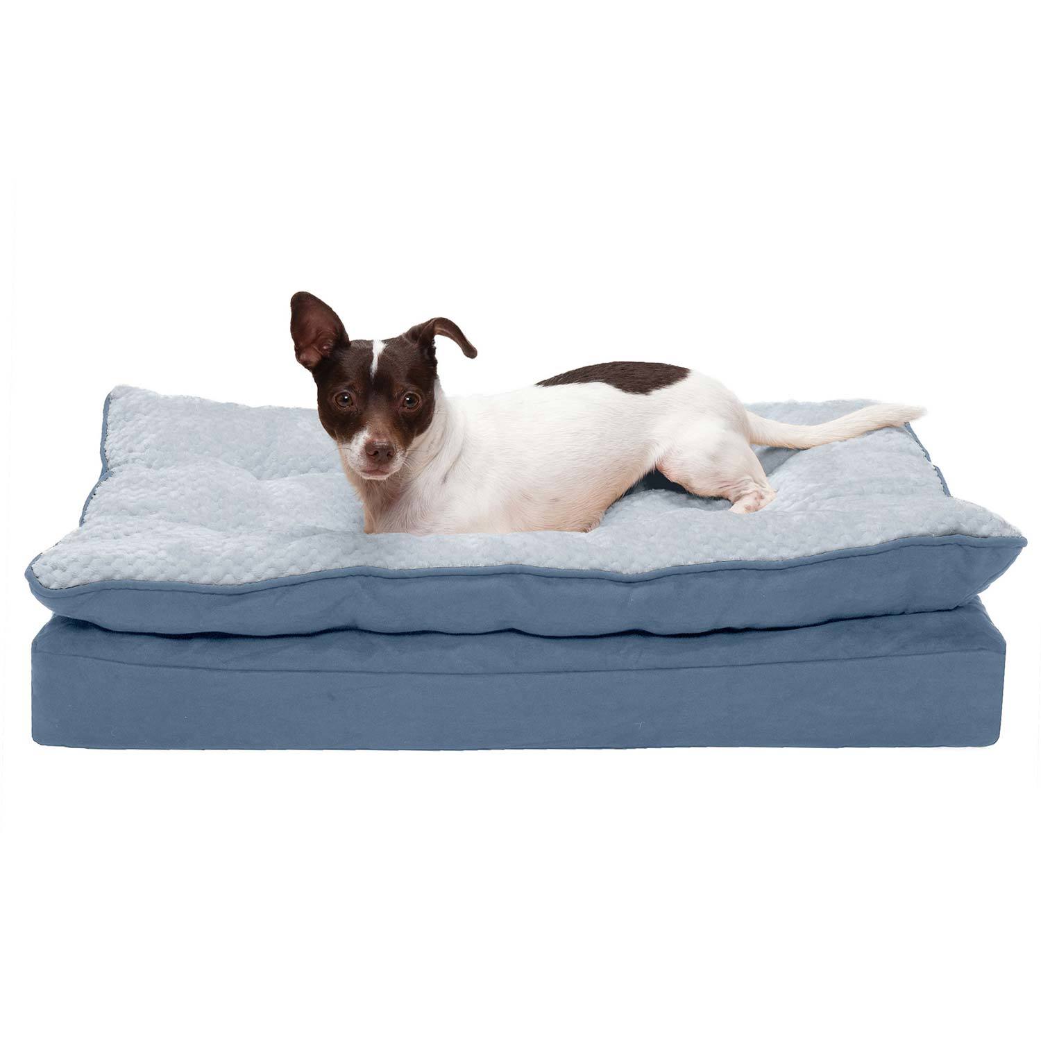 Furhaven Furhaven Mink Faux Fur & Suede Pillow Top Orthopedic Dog Bed - Stonewash Blue