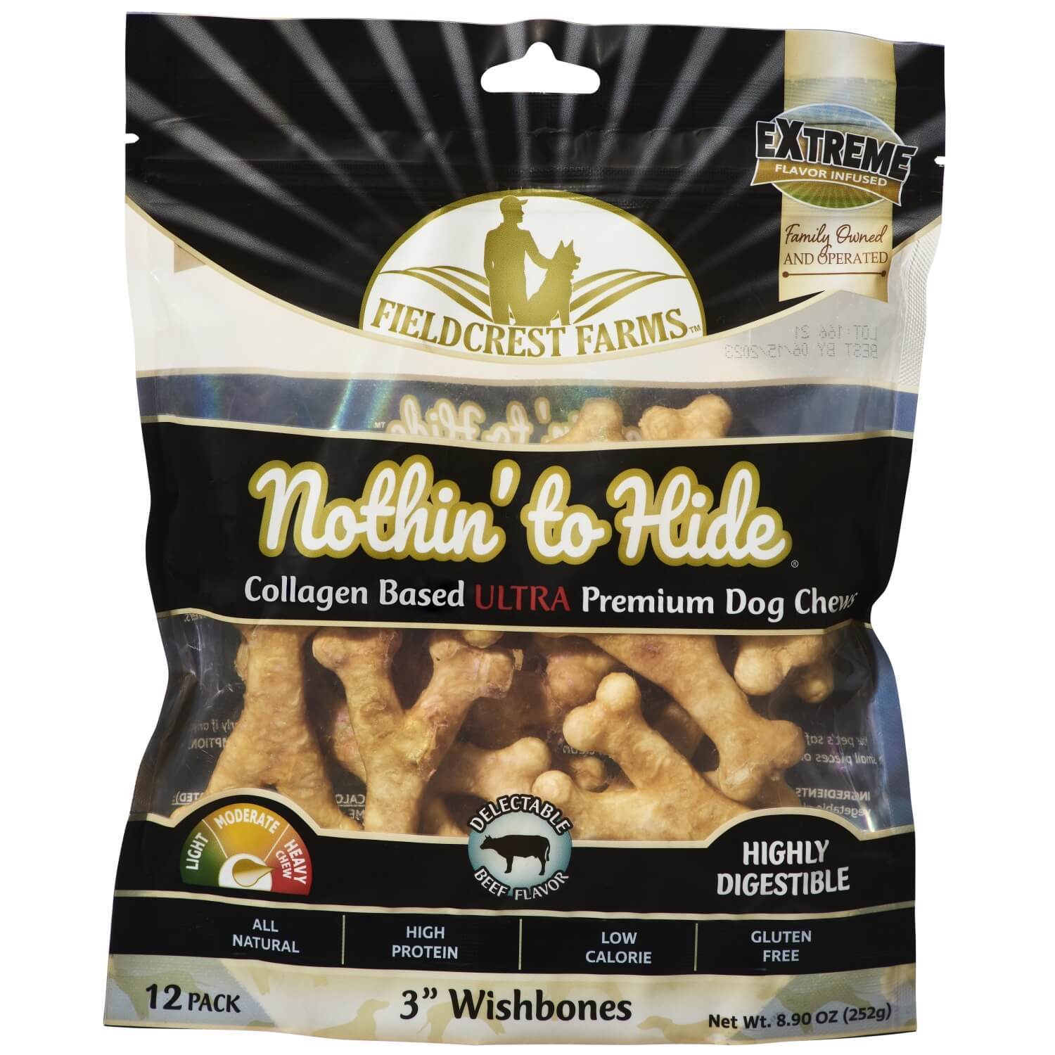 Nothin' To Hide Collagen Based Ultra Wishbone, 3 Beef Flavor Chews Dog Treats, 12 Count