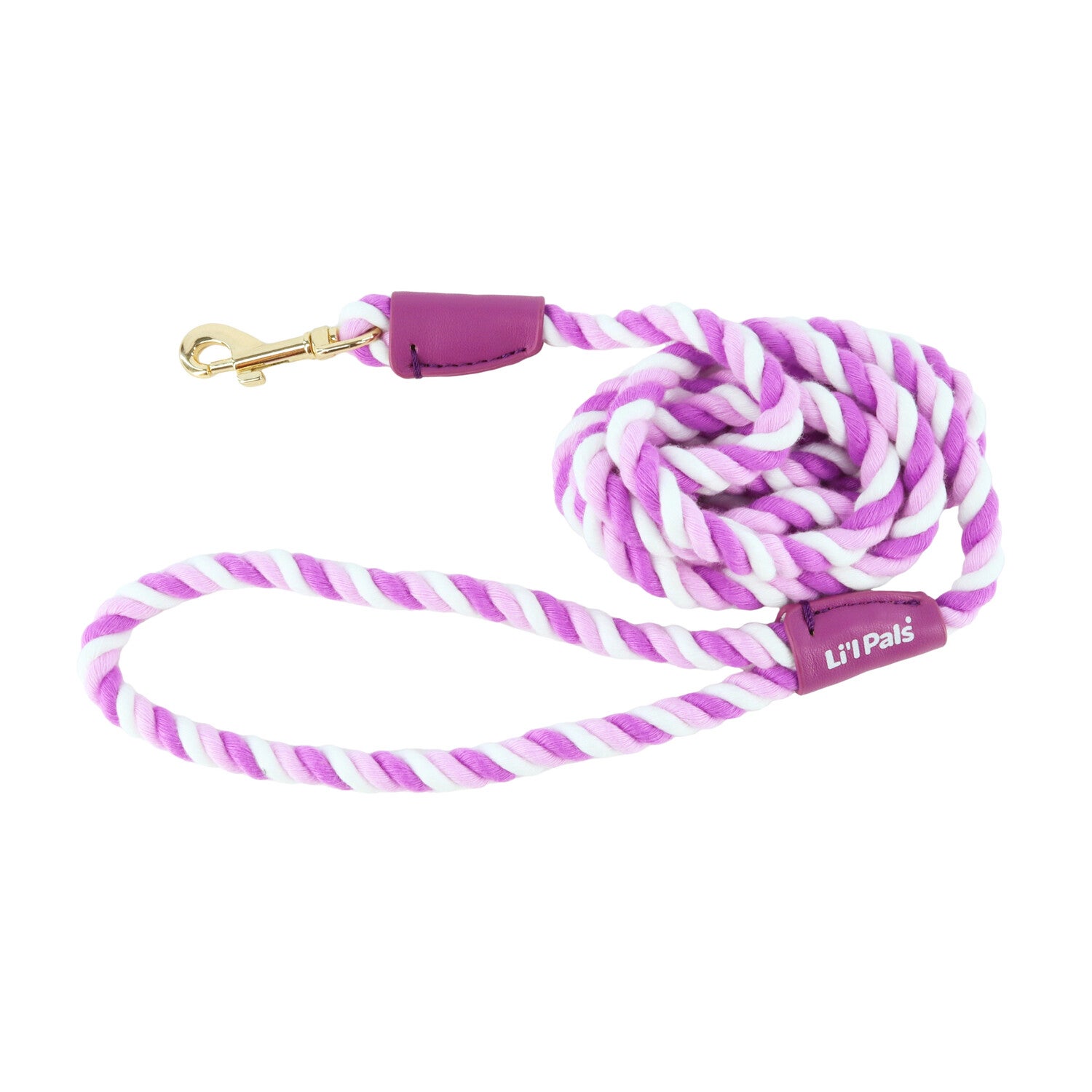 Li'l Pals® By Coastal® Posh Candy Striped Rope Dog Leash, Orchid, Petite - 3/8 X 6'