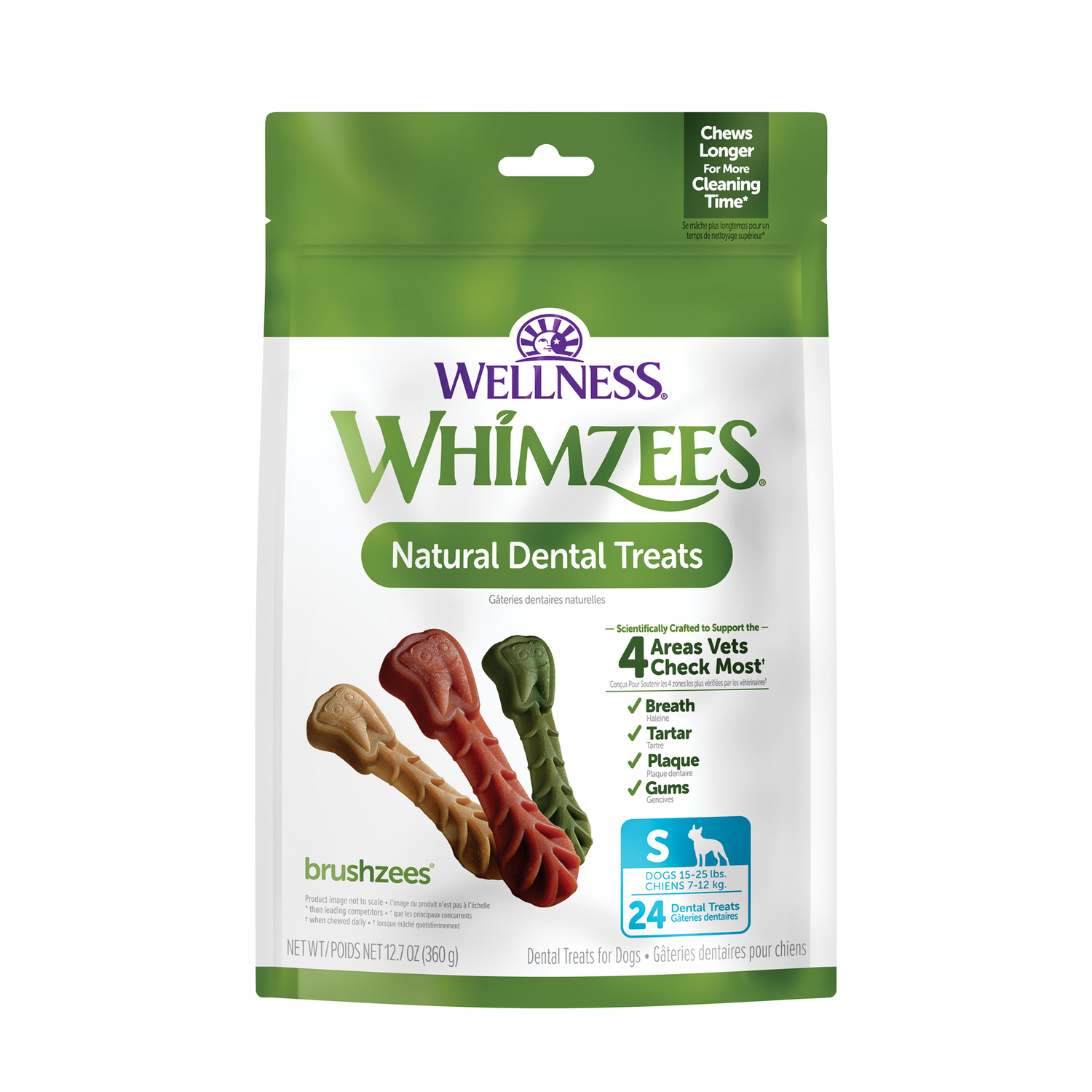 Whimzees Brushzees Natural Grain-Free Dental Dog Treats, Small, 24 Count