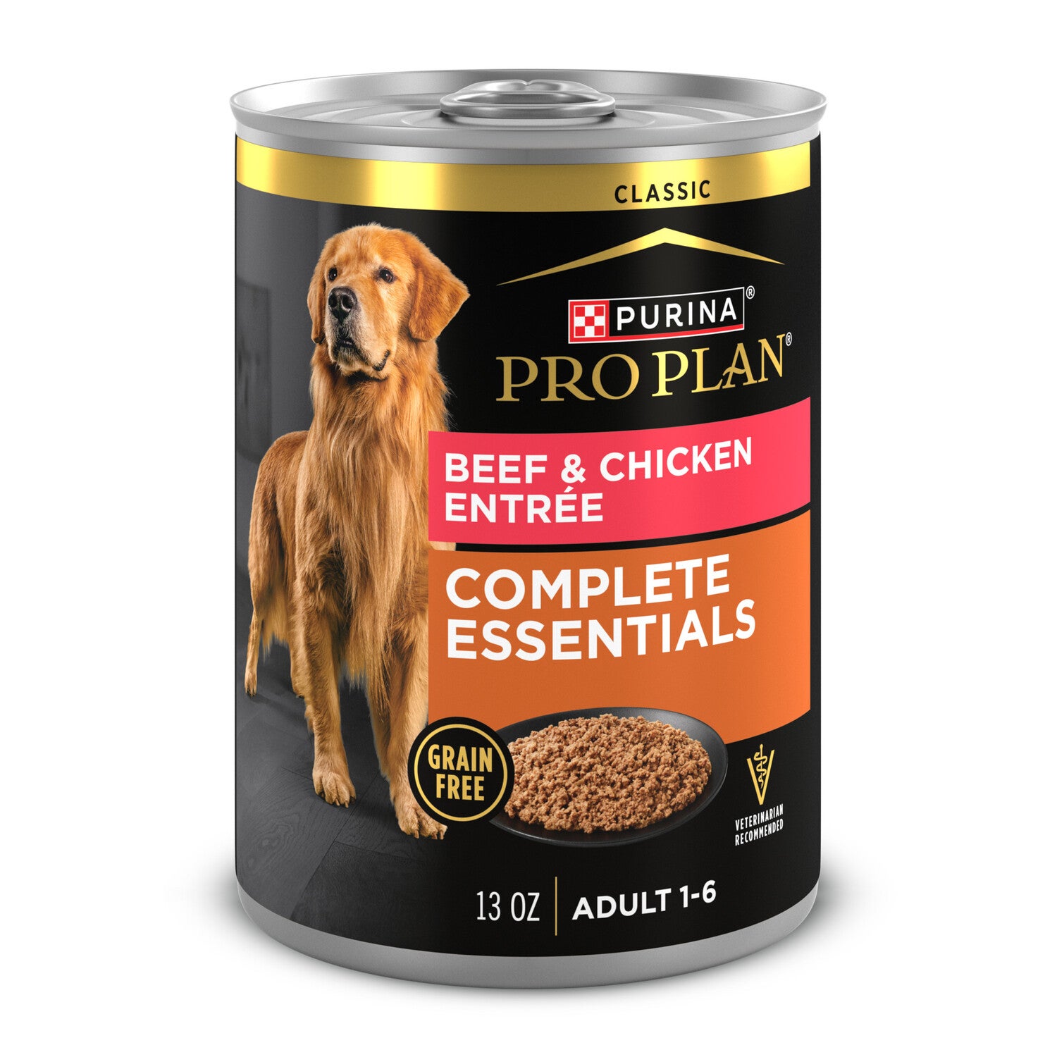 Purina Pro Plan Grain-Free Classic Pate Beef And Chicken Entree Wet Dog Food, 13-Oz - Pack Of 12