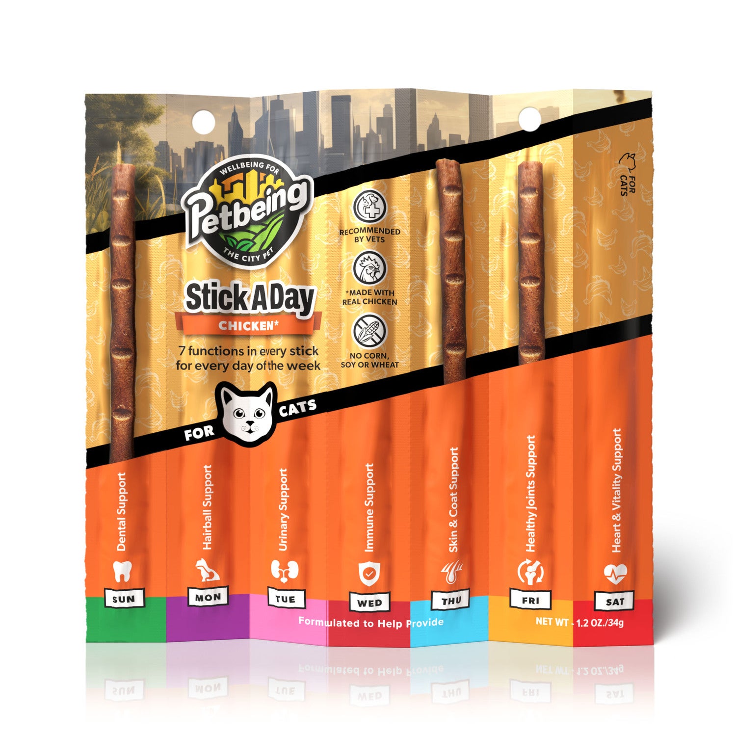 Petbeing Stick A Day 7-In-1 Daily Chicken Chew Supplement For Cats, 7 Count