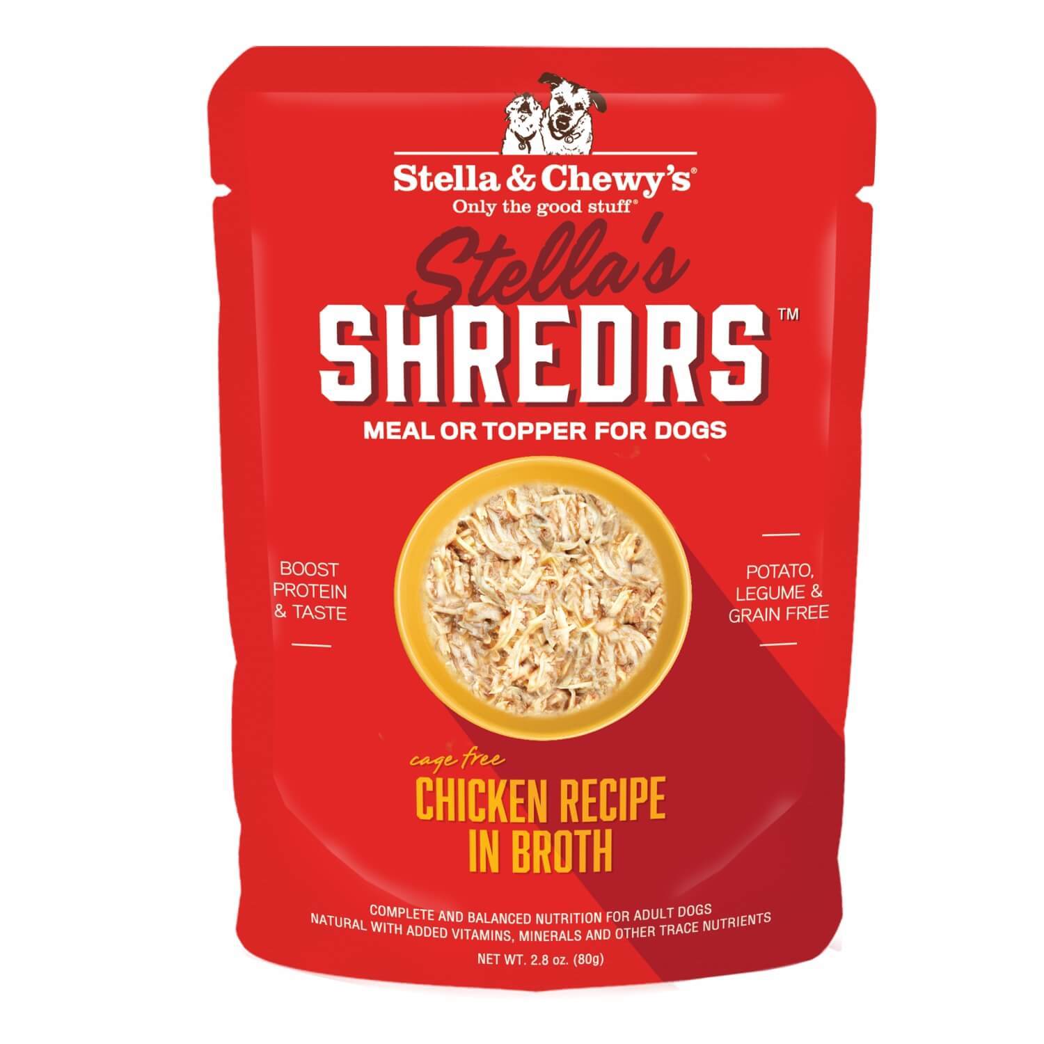 Stella & Chewy's Shredrs Cage Free Chicken Recipe In Broth 2.8Oz. Dog Food