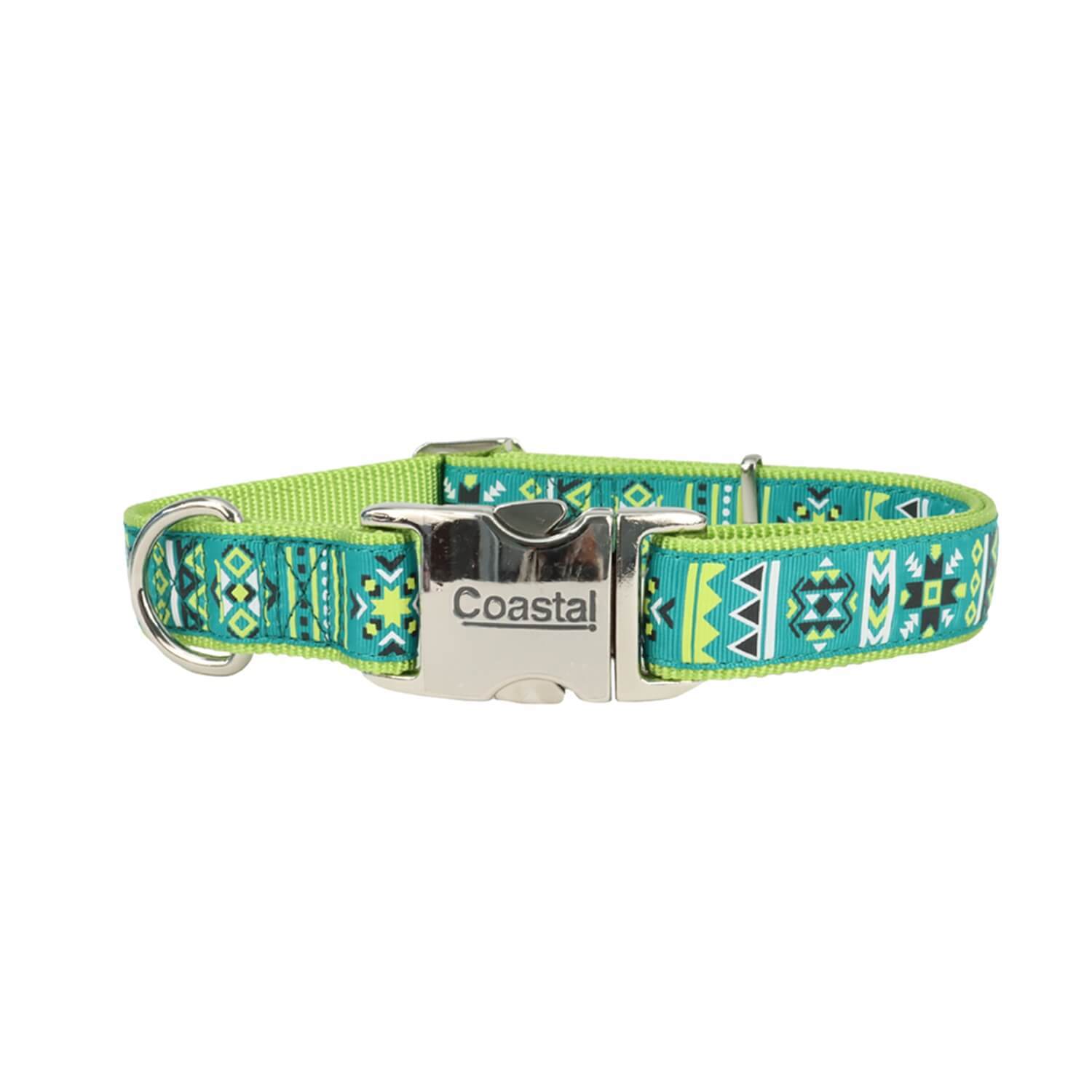 Coastal Pet Products Ribbon Adjustable Dog Collar With Metal Buckle - Lime Southwest Stars