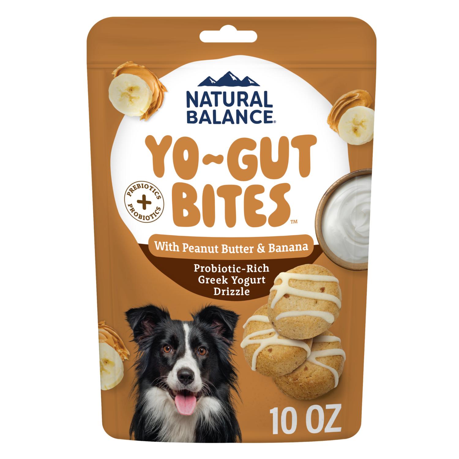 Natural Balance Yo-Gut Bites Biscuit Dog Treats, Peanut Butter & Banana With Greek Yogurt Drizzle, 4.5-Oz Bag