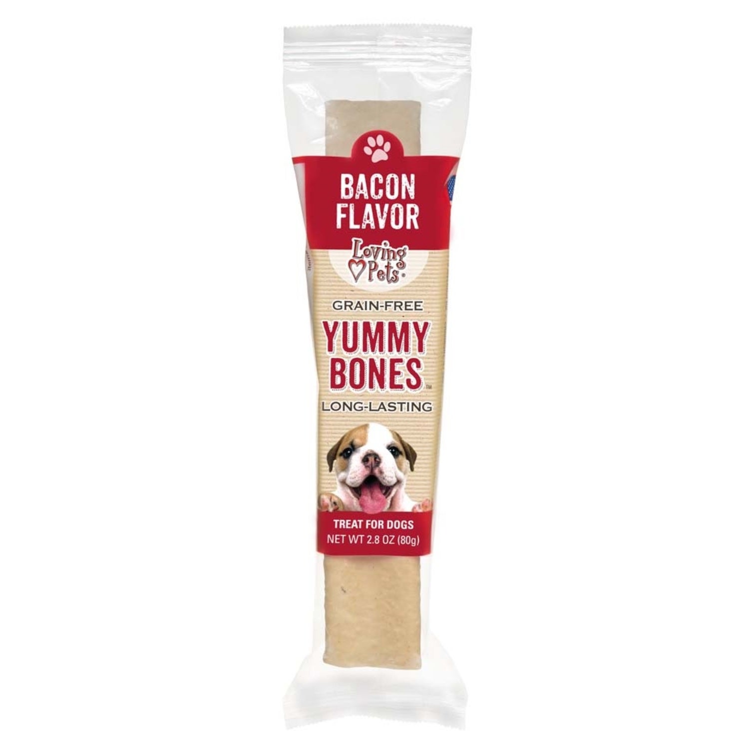 Loving Pets Yummy Bone Flavor Filled Dog Treat, Bacon, 2.8Oz