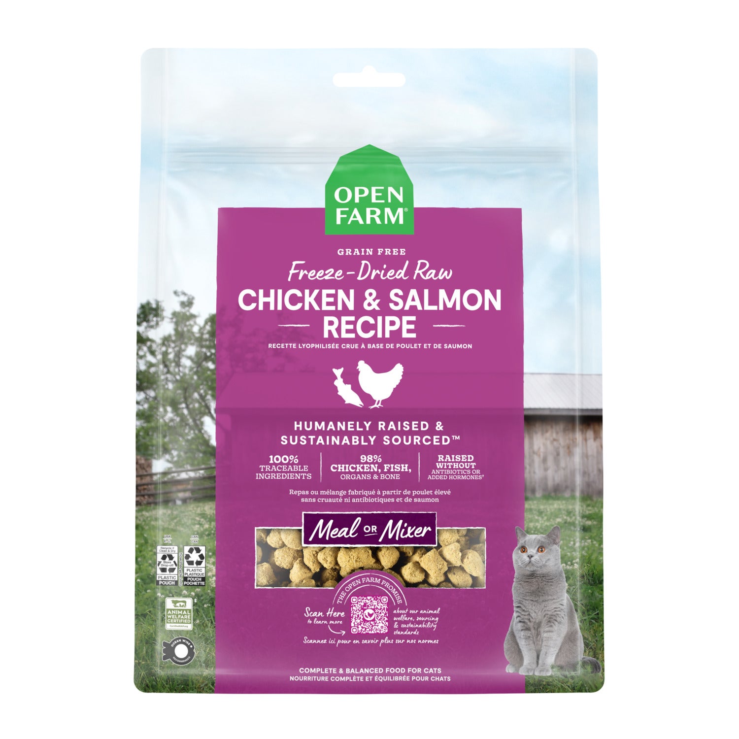 Open Farm Freeze Dried Raw Grain-Free Chicken & Salmon Morsels Cat Food & Food Topper, 3.5Oz