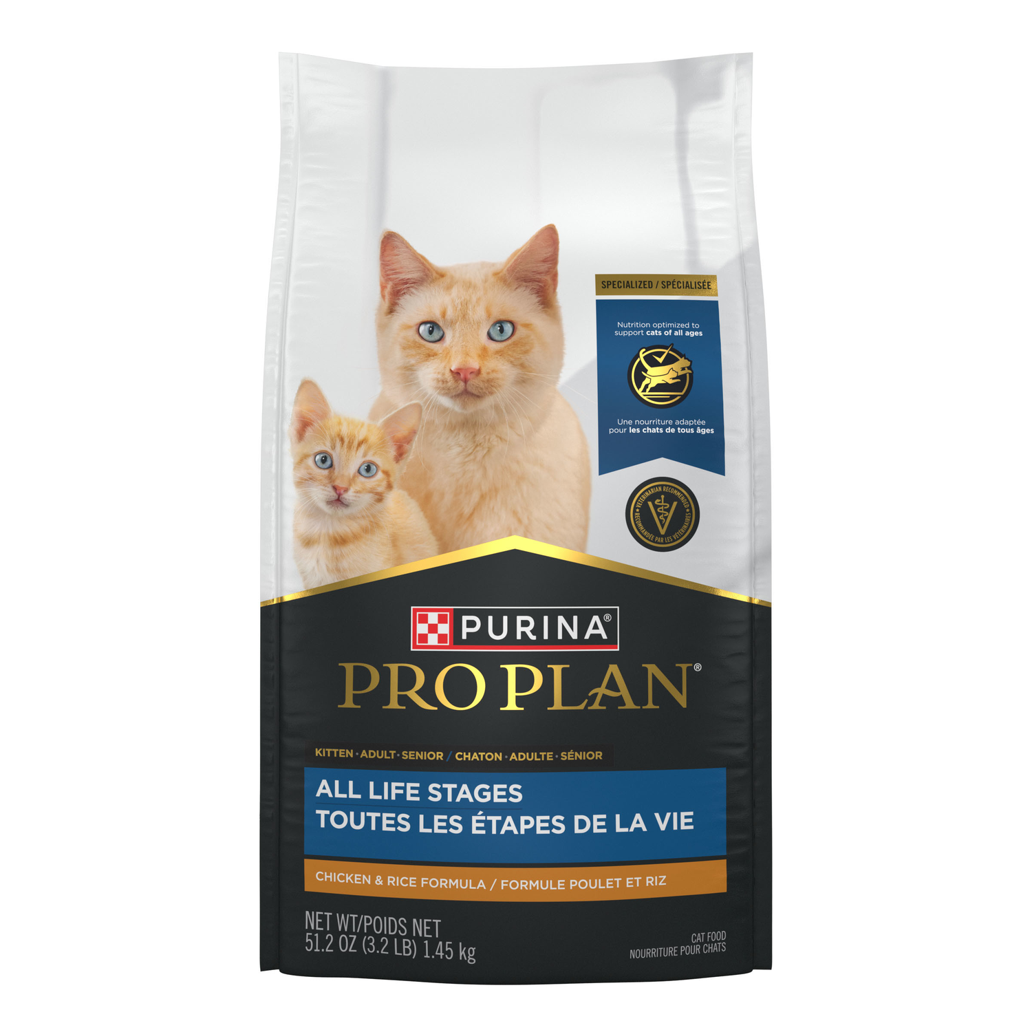 Purina Pro Plan All Life Stages High Protein Dry Cat Food, Chicken And Rice Recipe, 3.2-Lb Bag