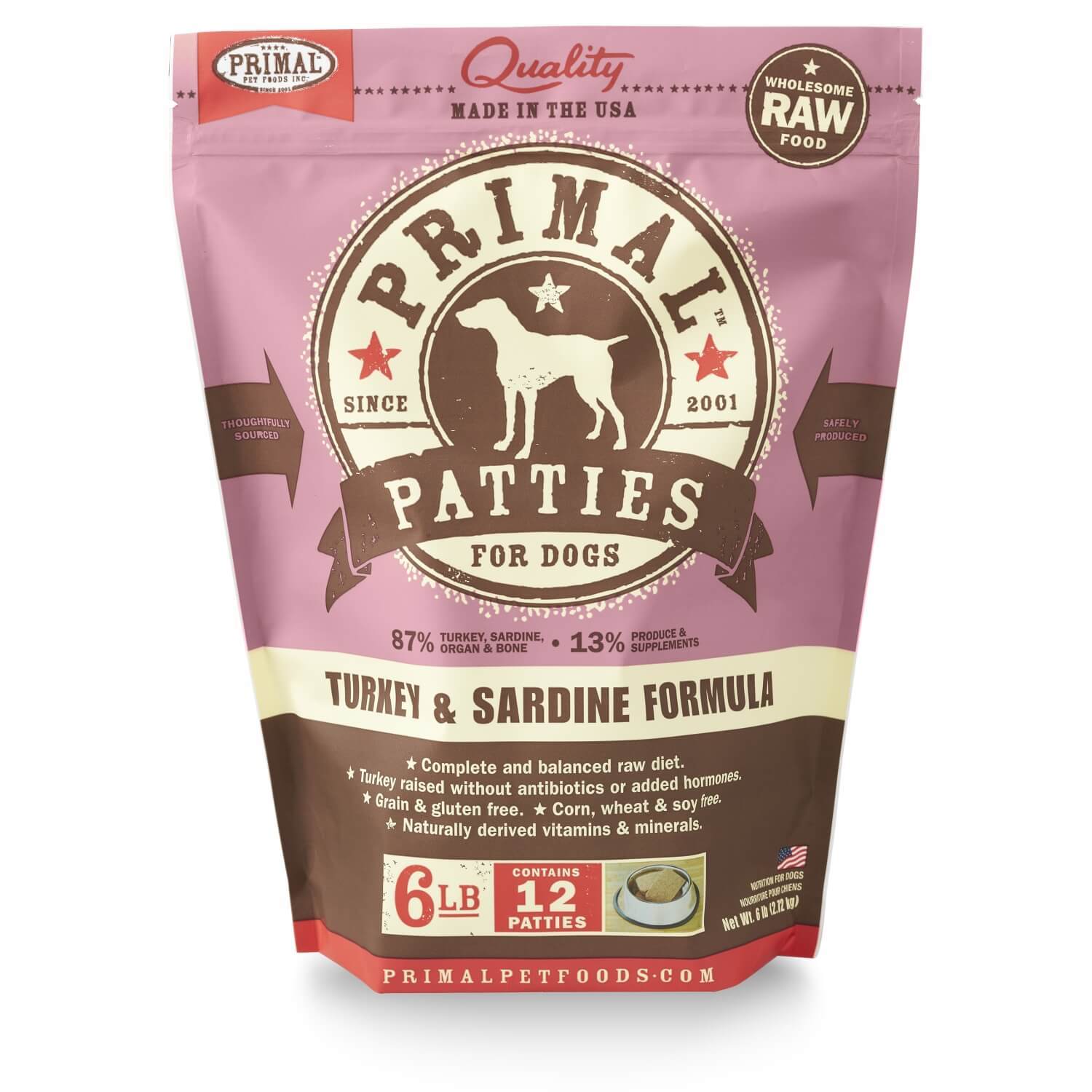 Primal Frozen Raw Turkey & Sardine Formula Dog Food Patties