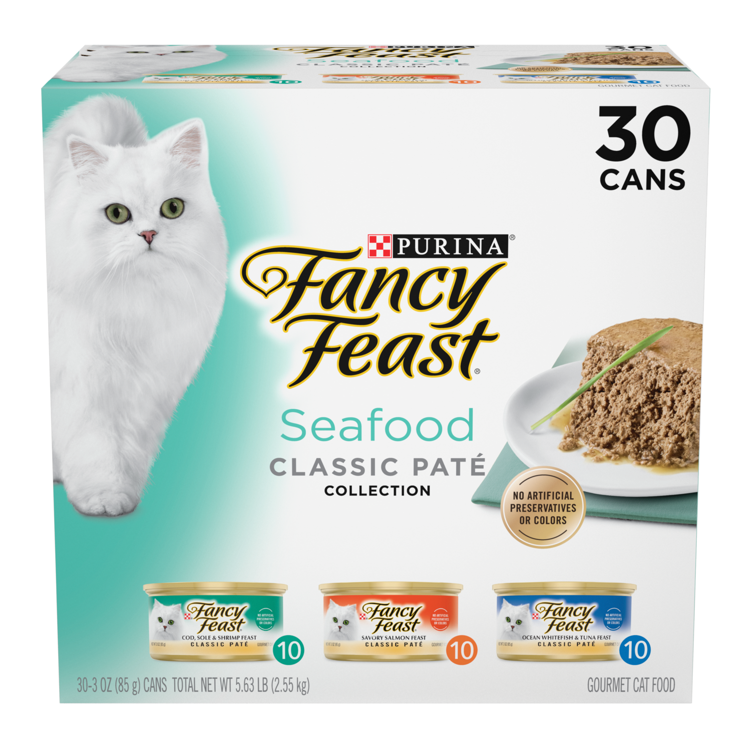Fancy Feast Purina Classic Seafood Pate Collection Wet Cat Food Variety Pack, 24 3Oz Cans