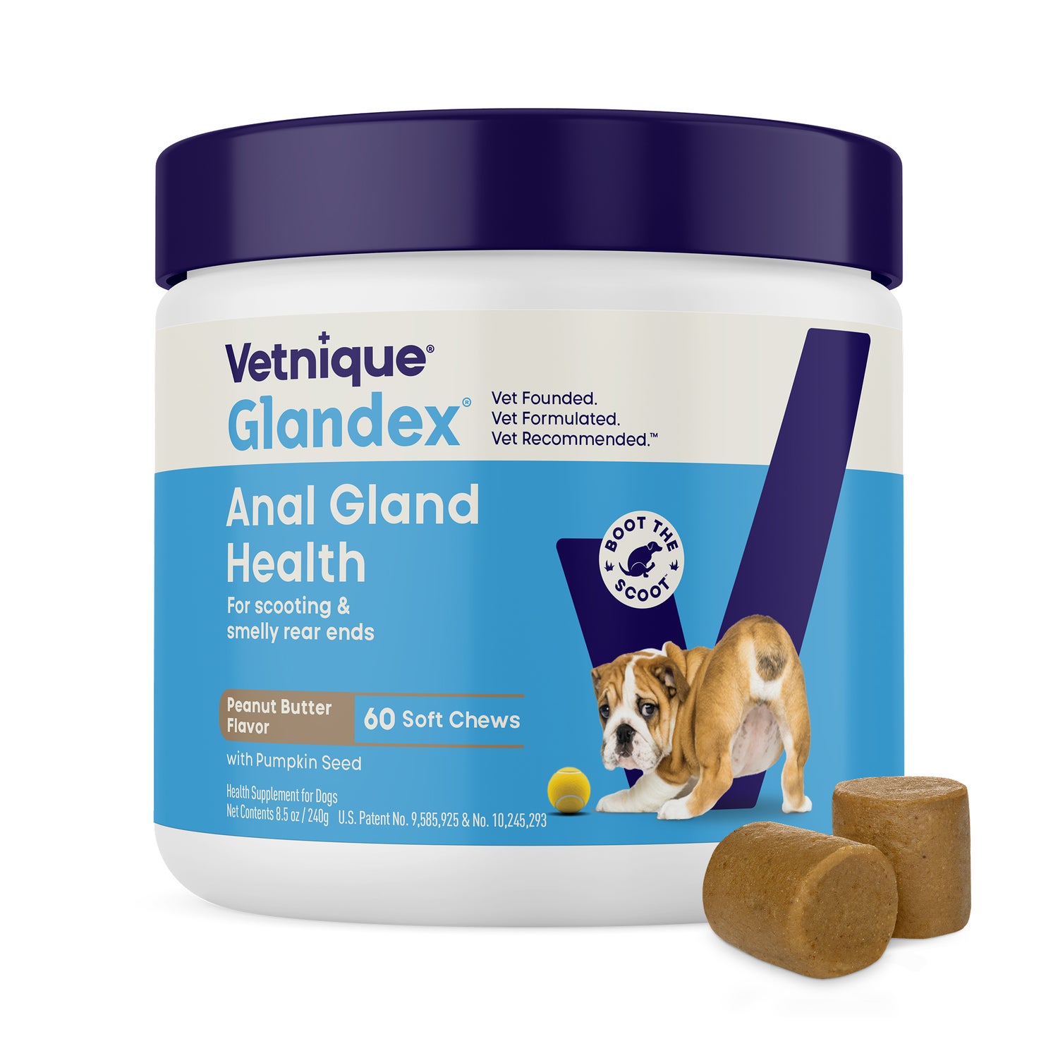 Vetnique Glandex Anal Gland Support Soft Chew Dog Supplements, Peanut Butter Flavor, 60-Count