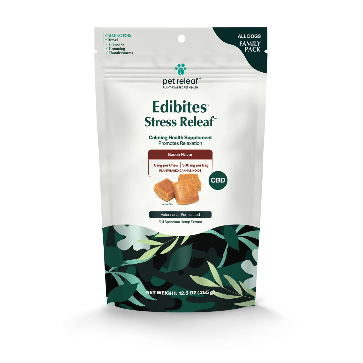 Pet Releaf Stress Releaf Calming Cbd Supplement Dog Chews, 6-Mg/Chew, Bacon Flavor, 50-Pack
