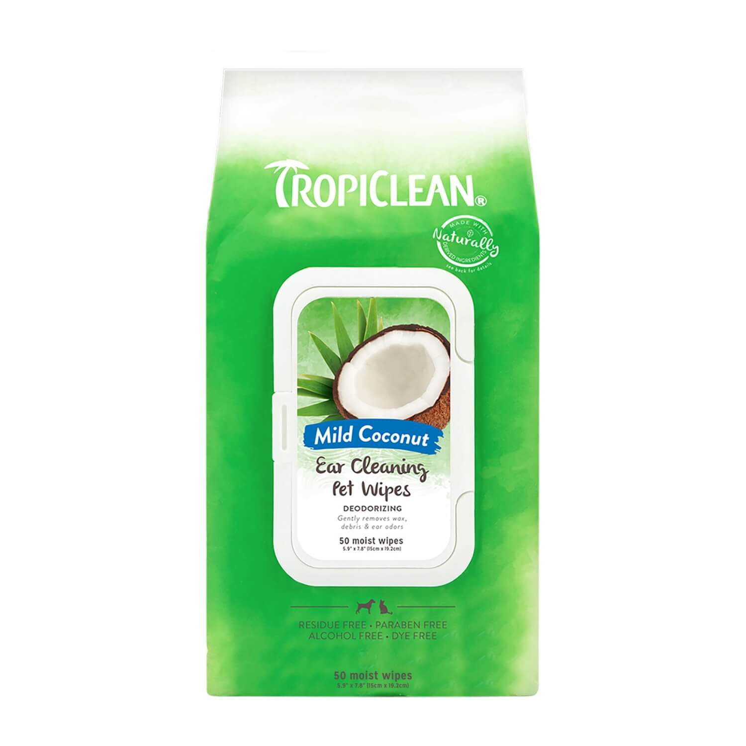 Tropiclean Dog & Cat Ear Wipes, 50Ct - Alcohol Free