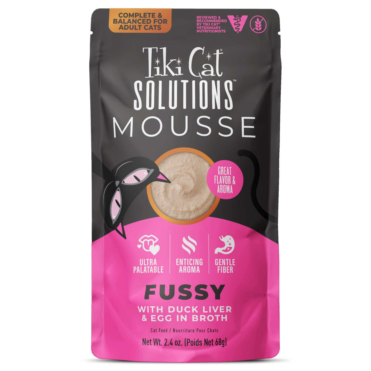 Tiki Cat Solutions Mousse Wet Cat Food, Fussy Recipe, With Duck Liver & Egg In Broth, 2.4-Oz Pouch Pack Of 12