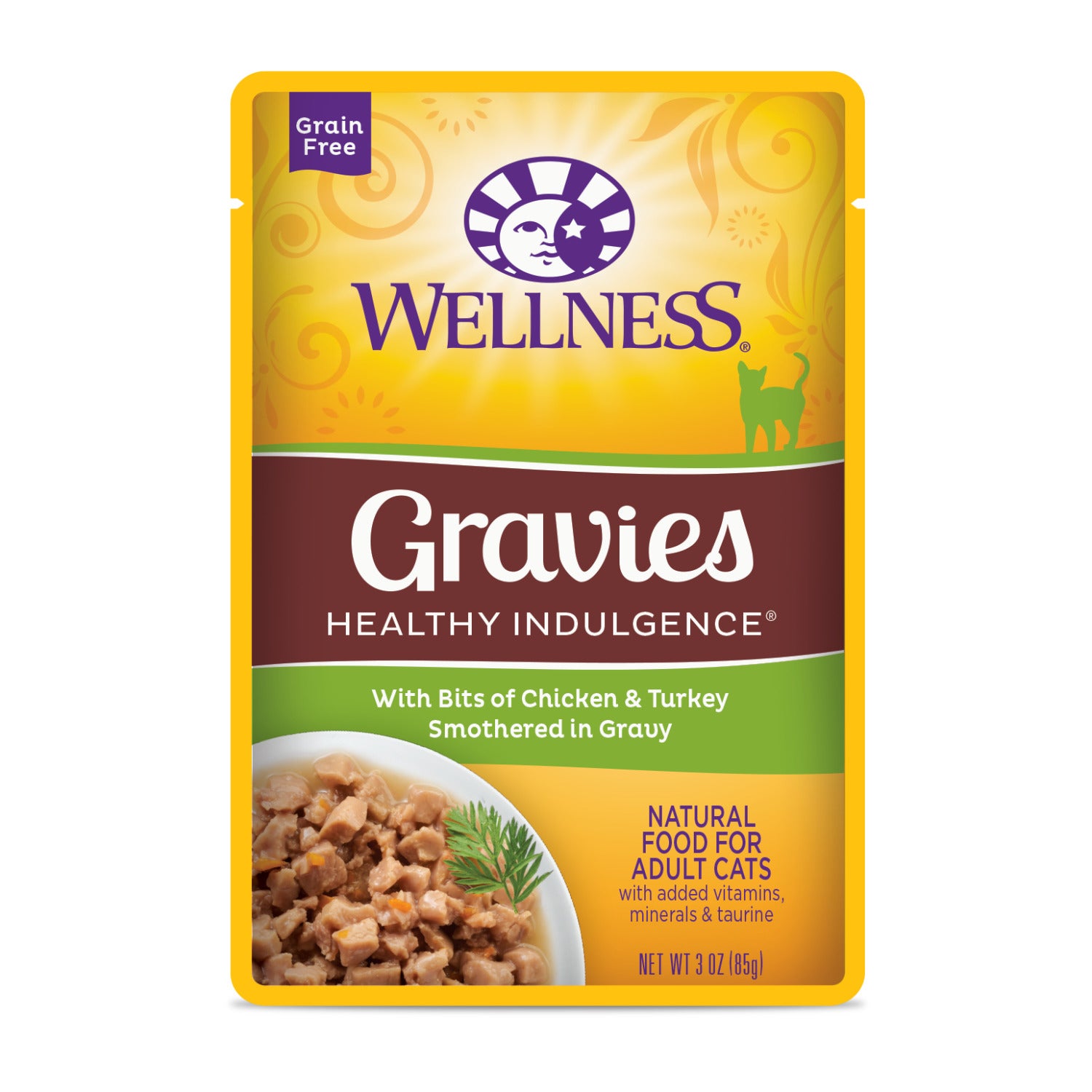 Wellness Healthly Indulgence Gravy Adult Wet Cat Food Chicken & Turkey Recipe, Natural, Protein-Rich, Grain Free, 3 Ounce Pouch