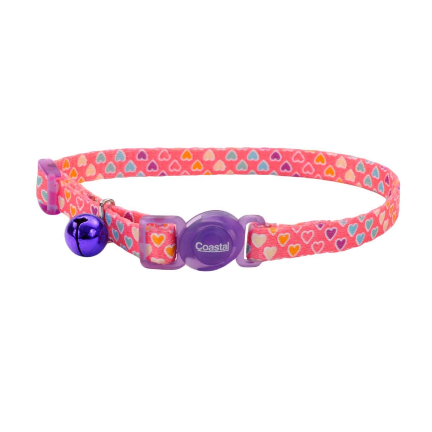 Coastal Pet Products Safe Cat Fashion Adjustable Breakaway Cat Collar, Multi-Colored Hearts, 3/8X8-12