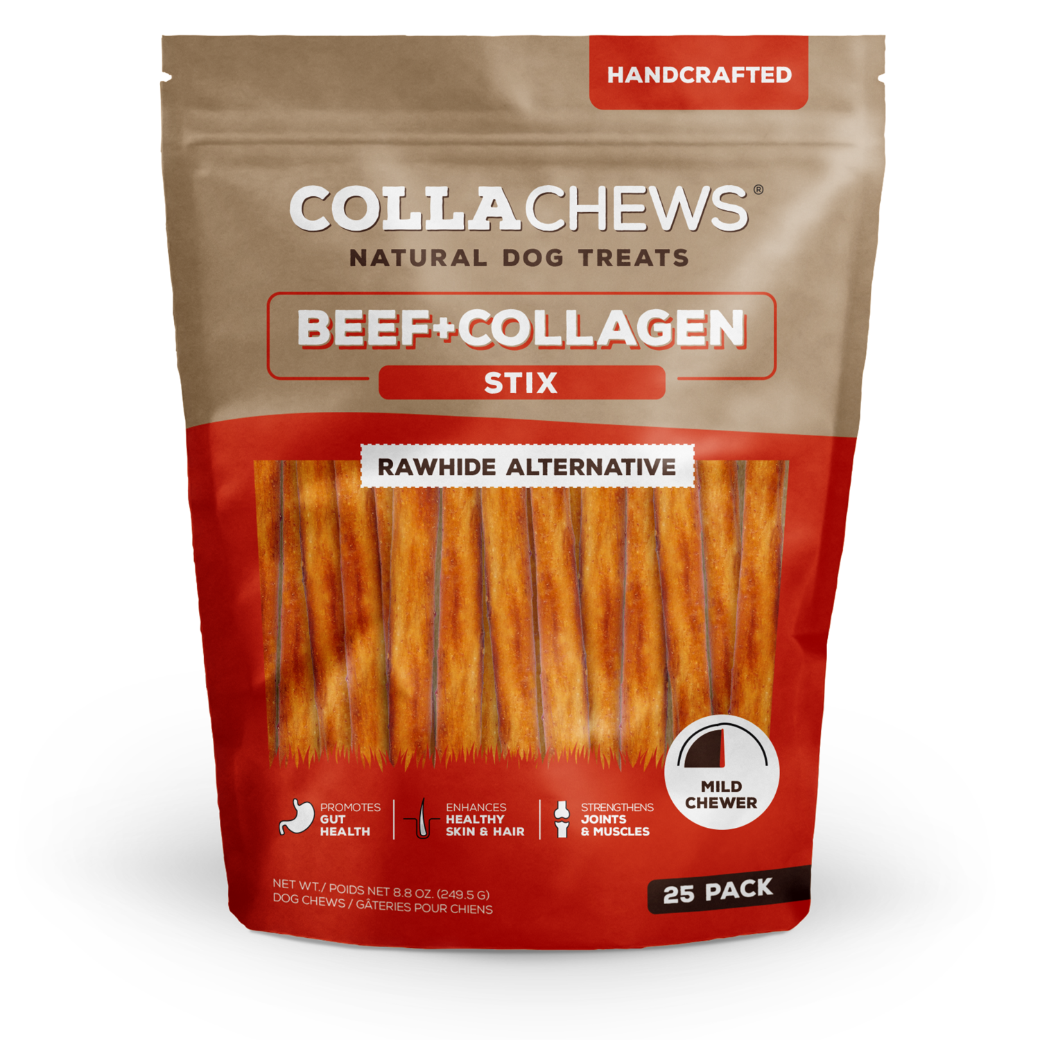 Collachews 5 Beef Collagen Sticks Rawhide Alternative Dog Treats - 25 Pack