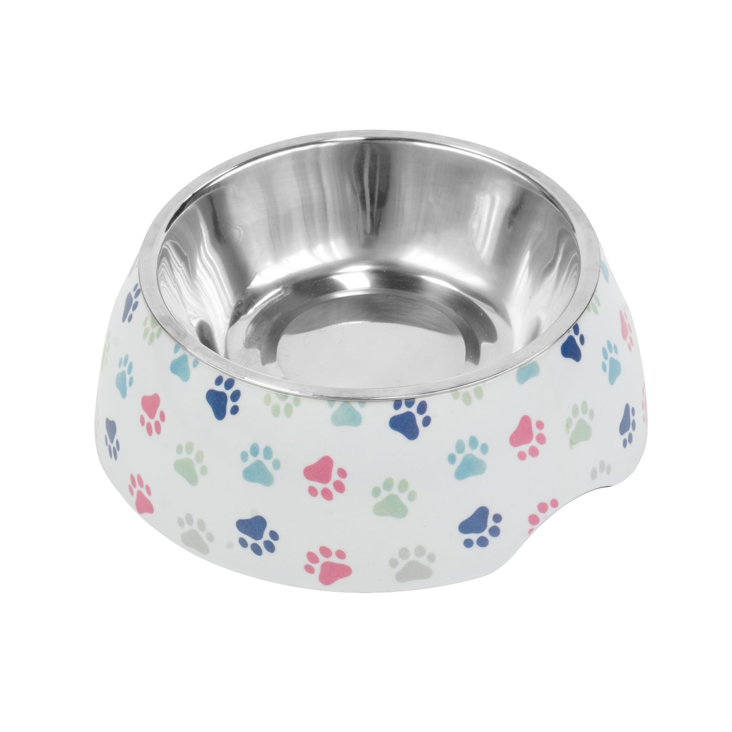 Simply Dog White Paw Print Stainless Steel & Melamine Dog Bowl, 9.2
