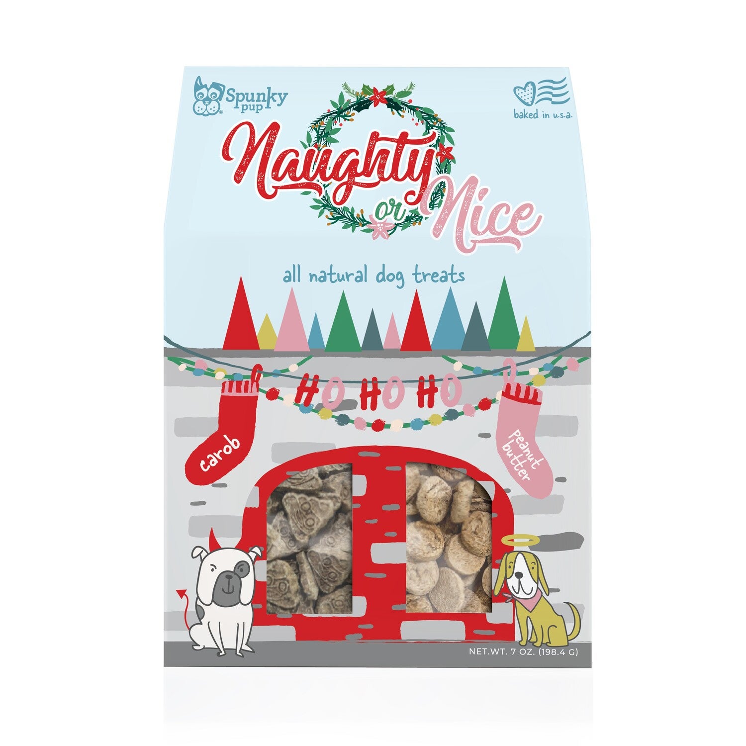 Spunky Pup Naughty Or Nice Holiday Biscuit Dog Treats; Peanut Butter & Carob, 7-Oz