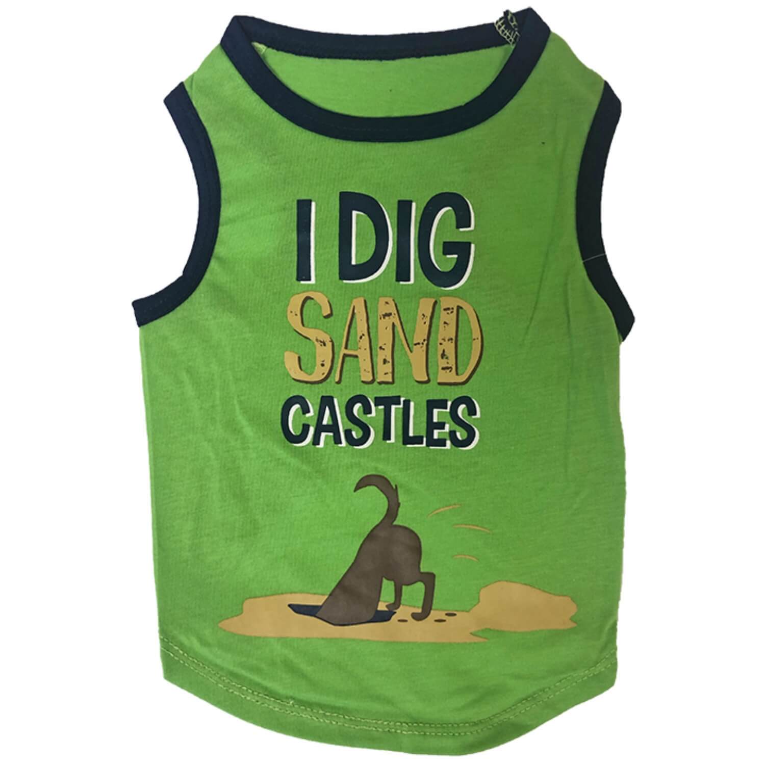 Petrageous I Dig Sand Castles Dog Muscle Tee, Green