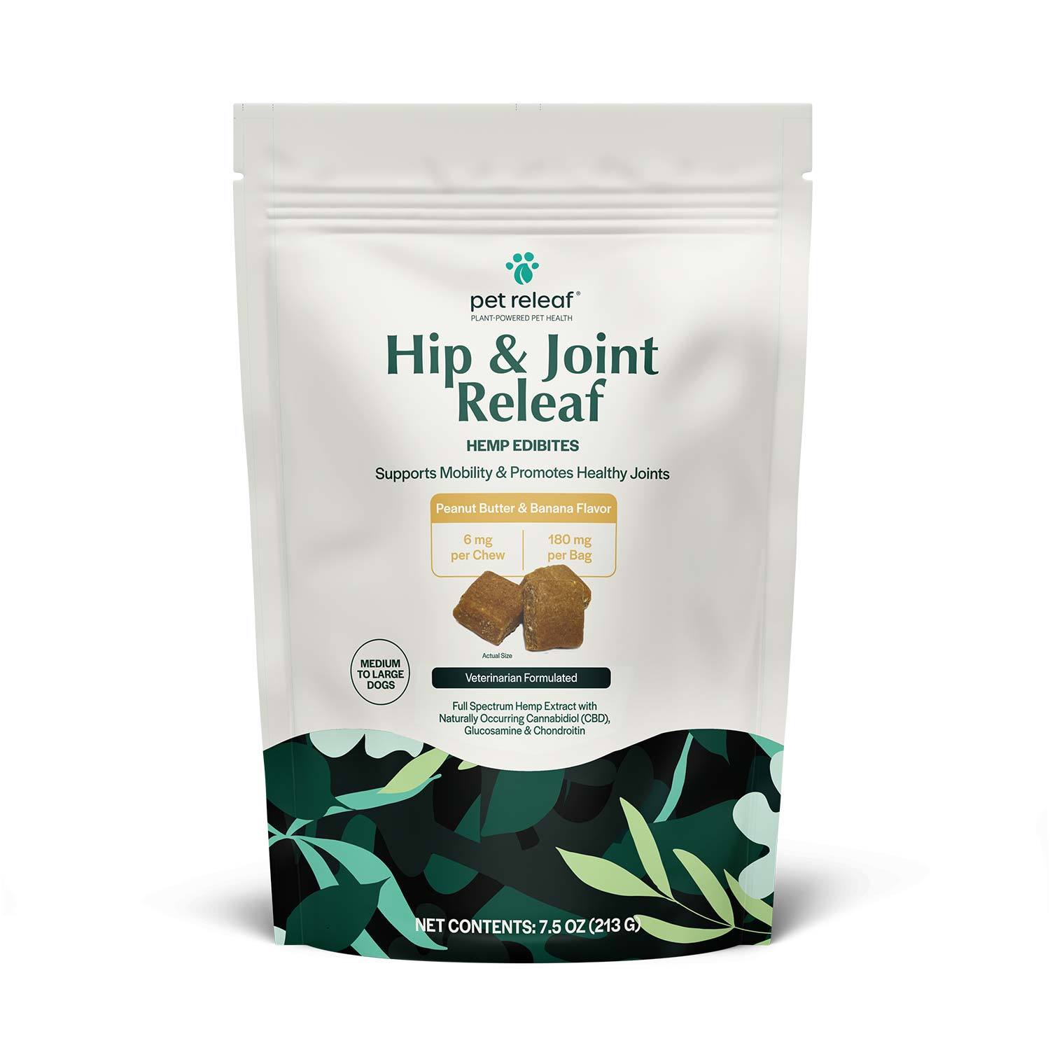 Pet Releaf Hip & Joint Releaf Cbd Edibites Medium - Large Dog Chews, Peanut Butter Banana, 7.5 Oz
