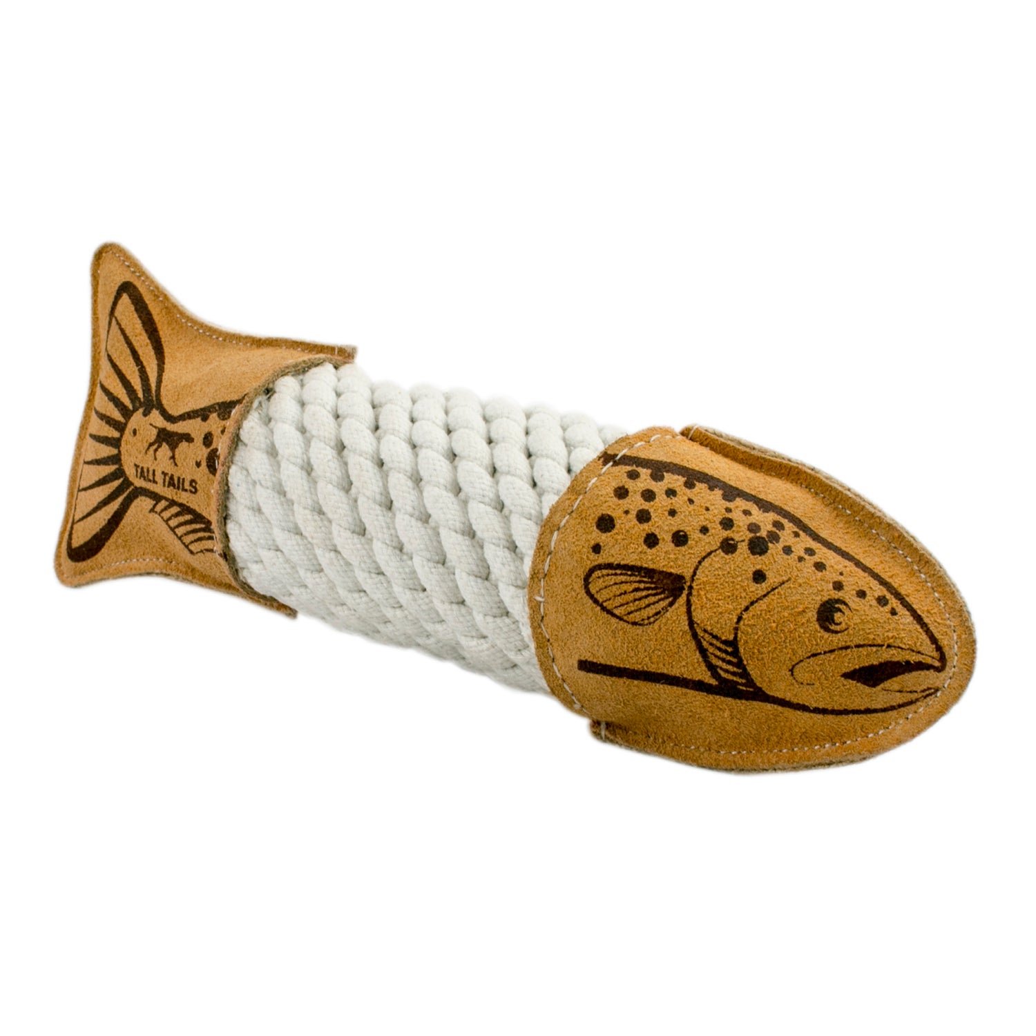 Tall Tails Trout Natural Leather & Rope Dog Tug Toy, 15