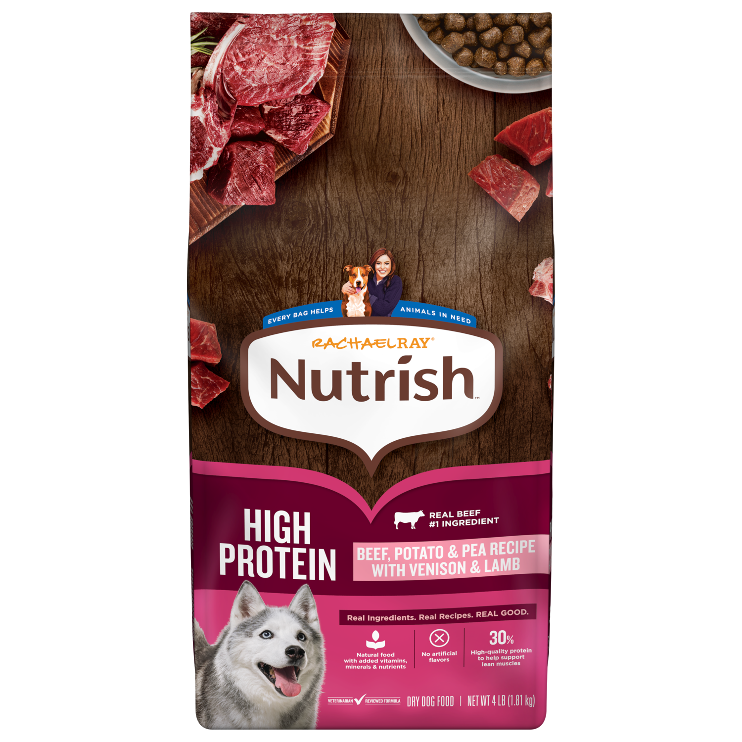 Rachael Ray® Nutrish™ High Protein Dry Dog Food, Beef Potato & Peas Recipe With Venison & Lamb, 4-Lb Bag