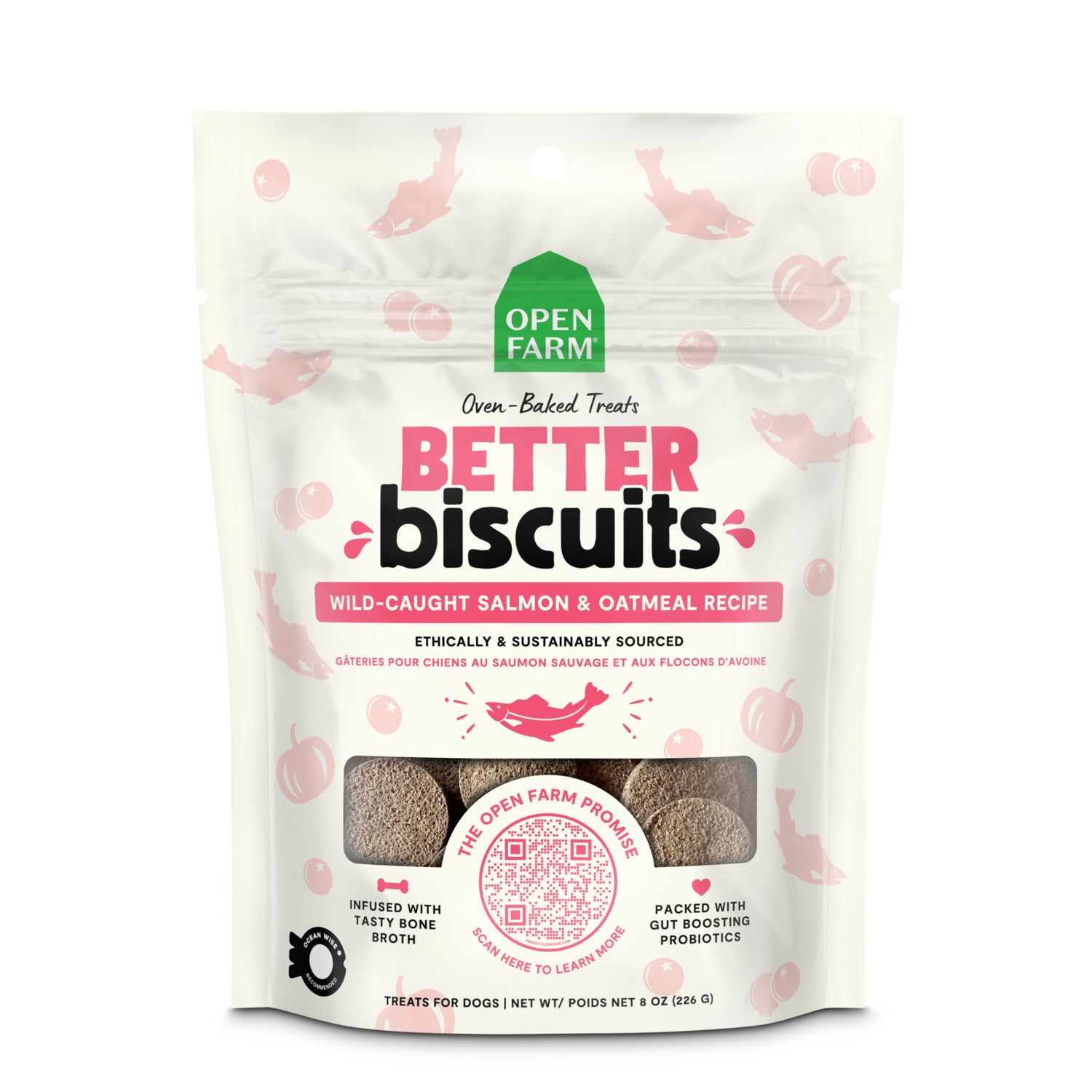Open Farm Better Biscuits Wild-Caught Salmon Recipe Crunchy Dog Treats, 8Oz