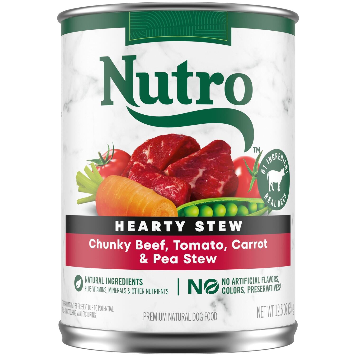 Nutro Hearty Stew Natural Grain-Free Adult Wet Dog Food, Chunky Beef, Tomato, Carrot & Pea Stew, 12.5-Oz Can Pack Of 12