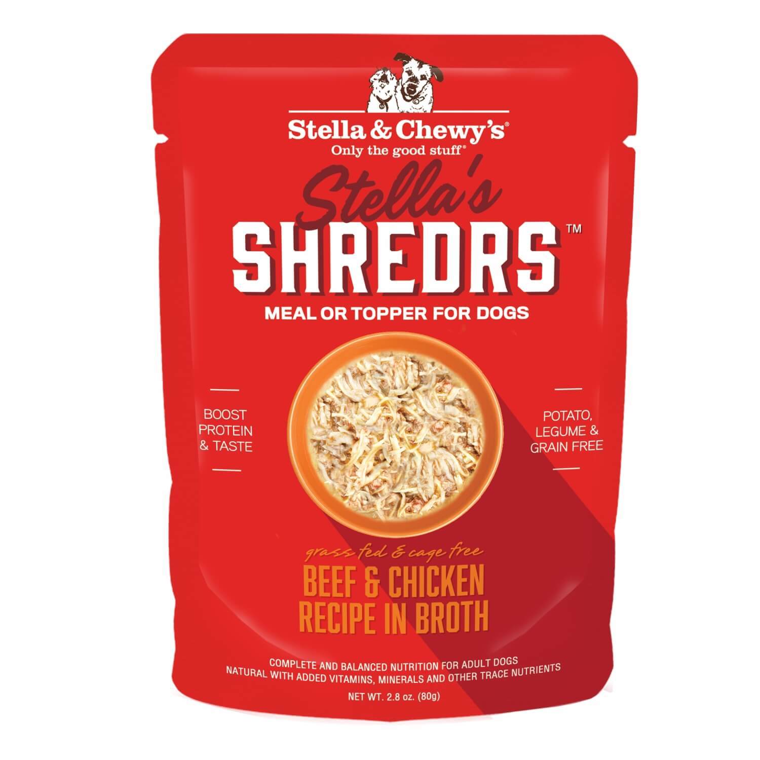 Stella & Chewy's Shredrs Grass-Fed & Cage-Free Beef & Chicken Recipe In Broth Wet Dog Food, 2.8 Oz