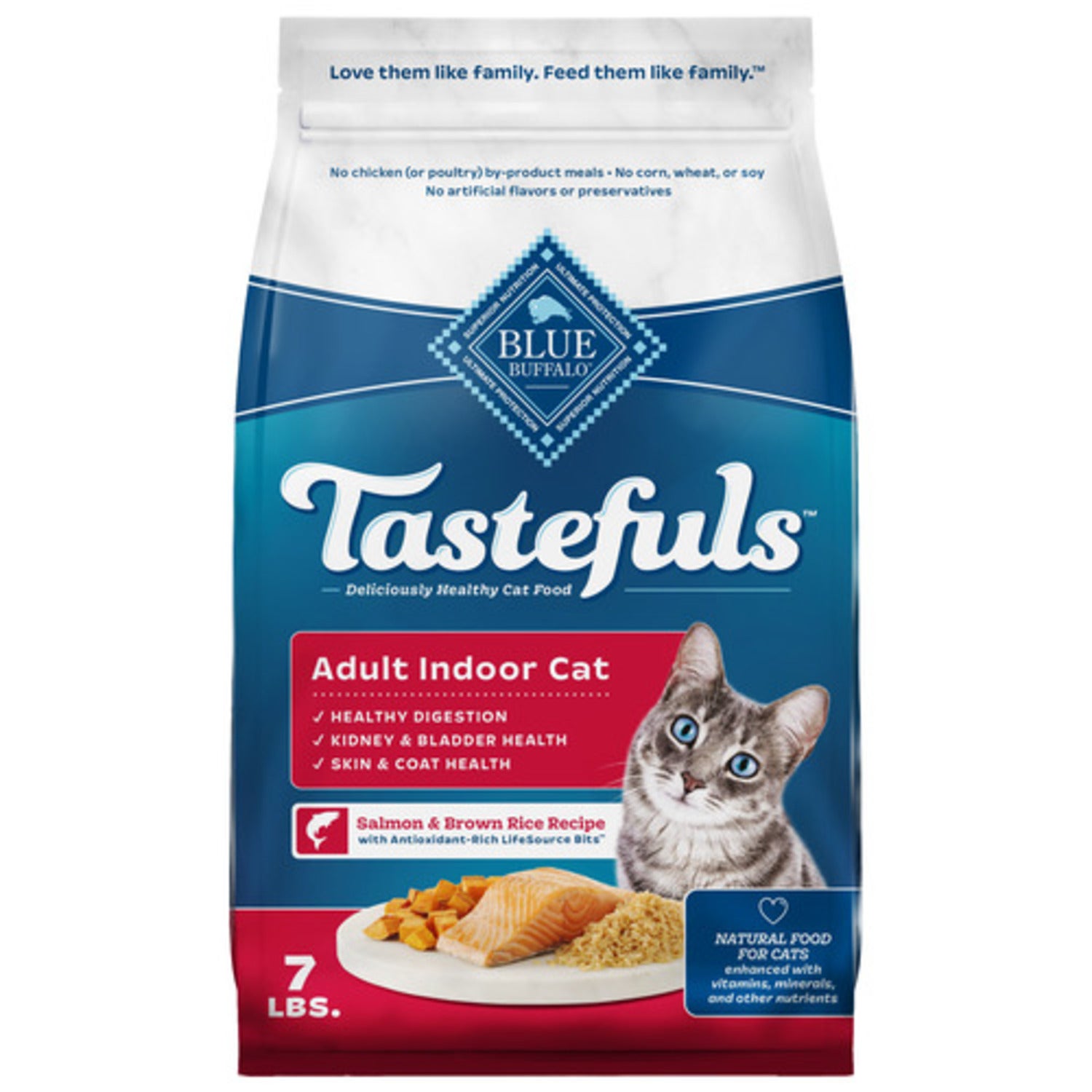 Blue Buffalo Tastefuls Adult Indoor Cat Dry Cat Food, Salmon & Brown Rice, 7-Lb Bag