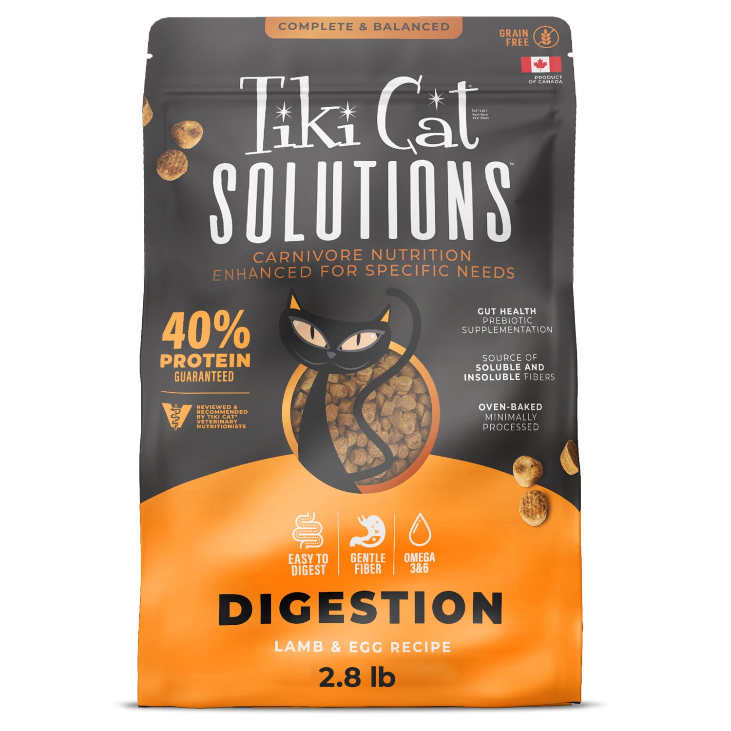 Tiki Cat Solutions Dry Cat Food, Digestion, Lamb & Egg Recipe, 2.8-Lb Bag