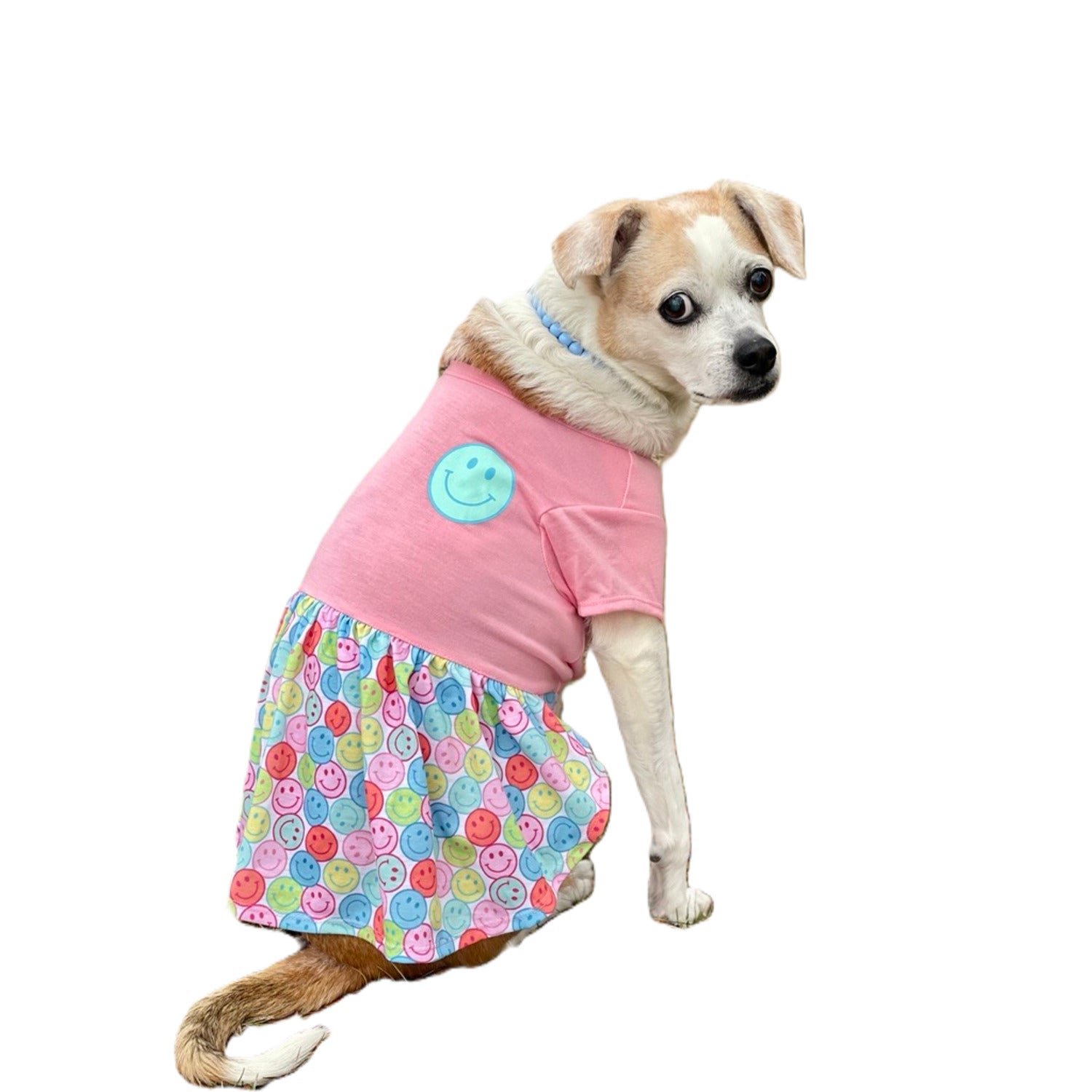Bailey & Bella Pink Smiley Face T-Shirt Dog Dress, Large