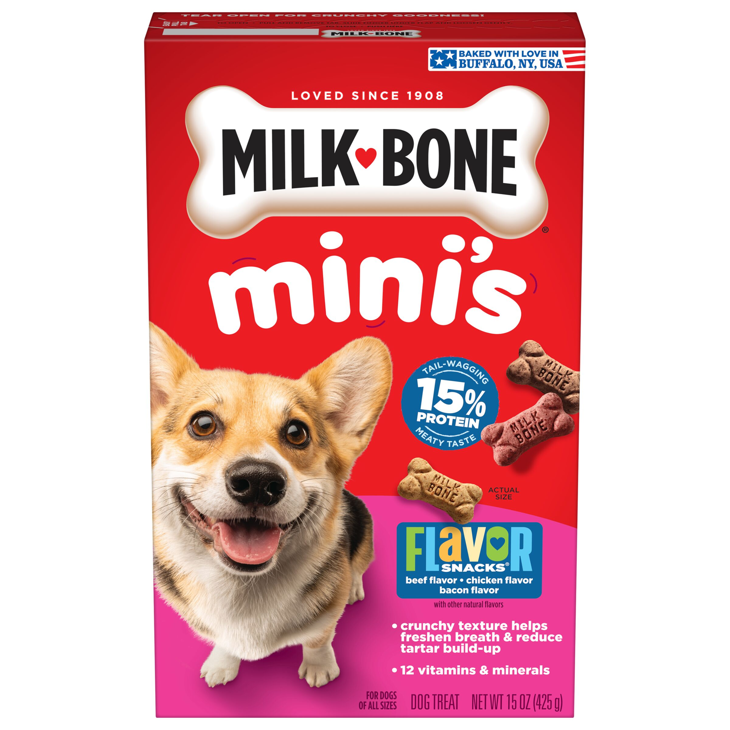 Milk-Bone Flavor Snacks Mini’S Crunchy Biscuits Dog Treats, 15-Oz Box